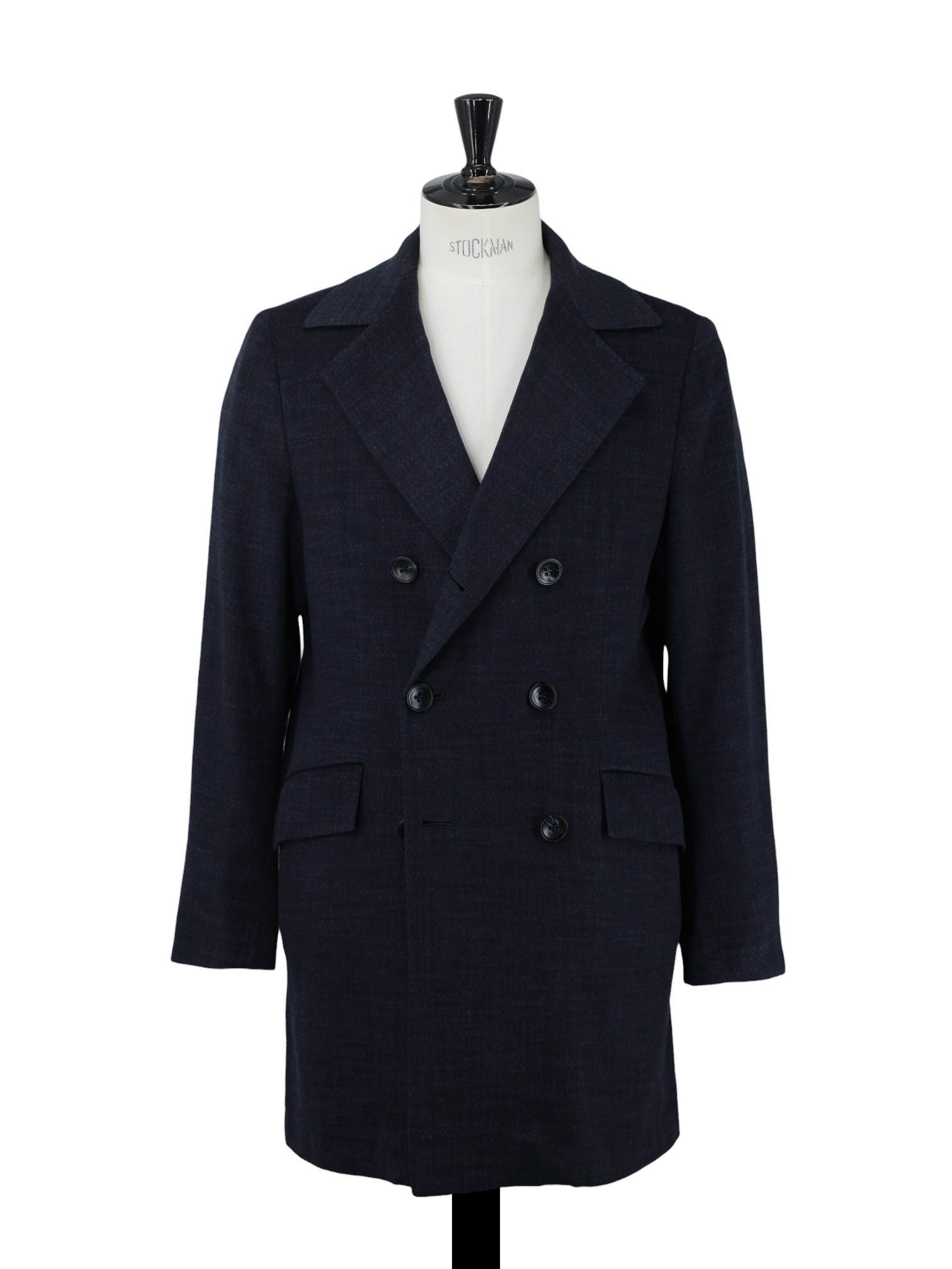 Kiton Navy Pure Cashmere Double-Breasted Shadow-Check Overcoat