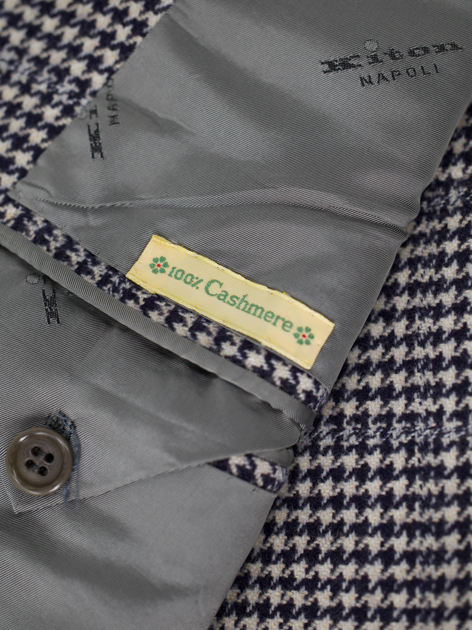 Kiton Navy & Light Blue Pure-Cashmere Pied de Poule Jacket