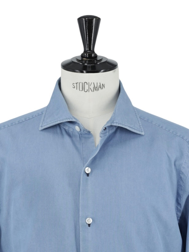 Finamore Light Blue Cotton Chambray Twill Shirt