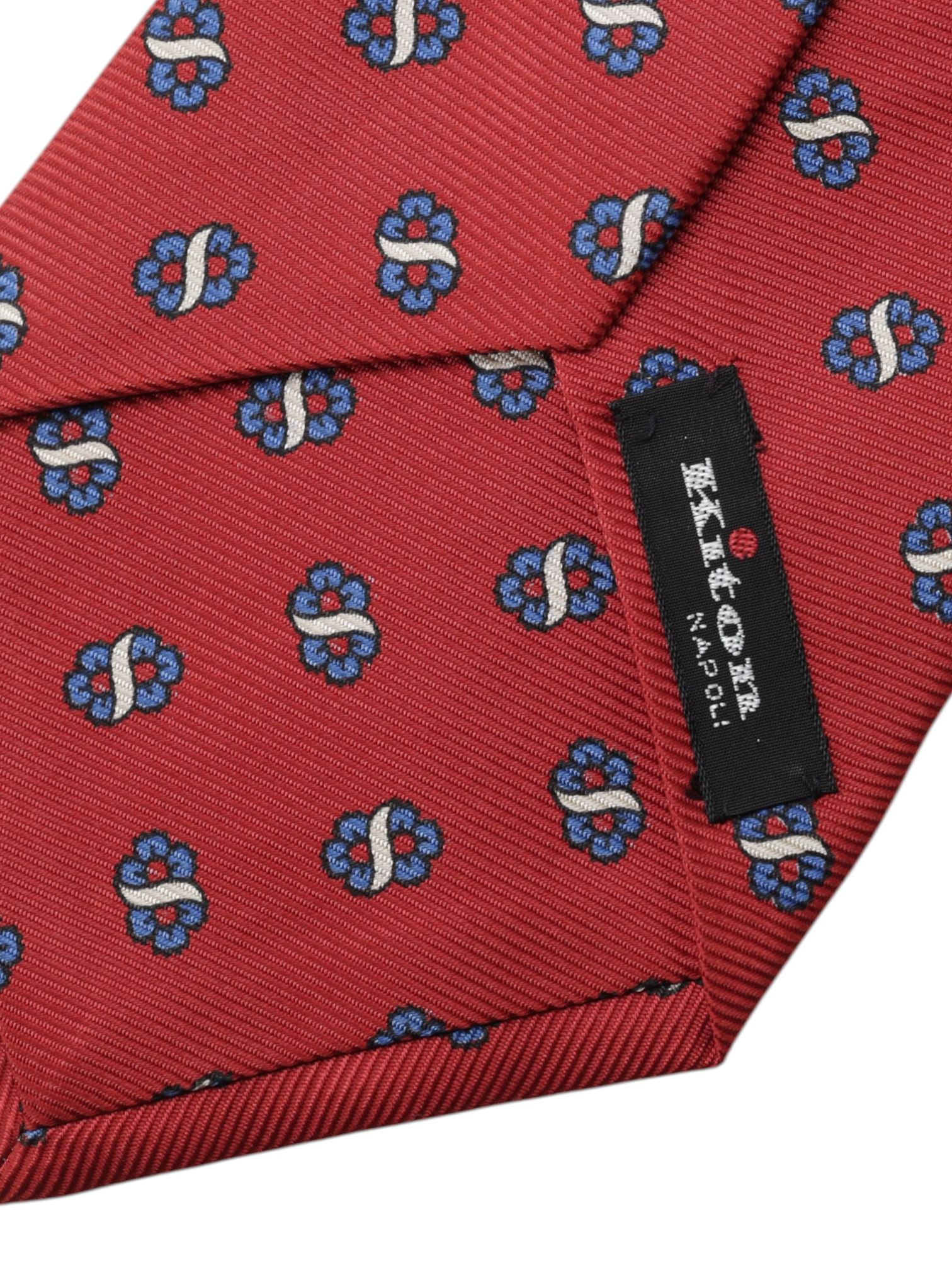 Kiton 5-Fold Red & Azure Blue Silk Floral-Pattern Self-Tipped Tie