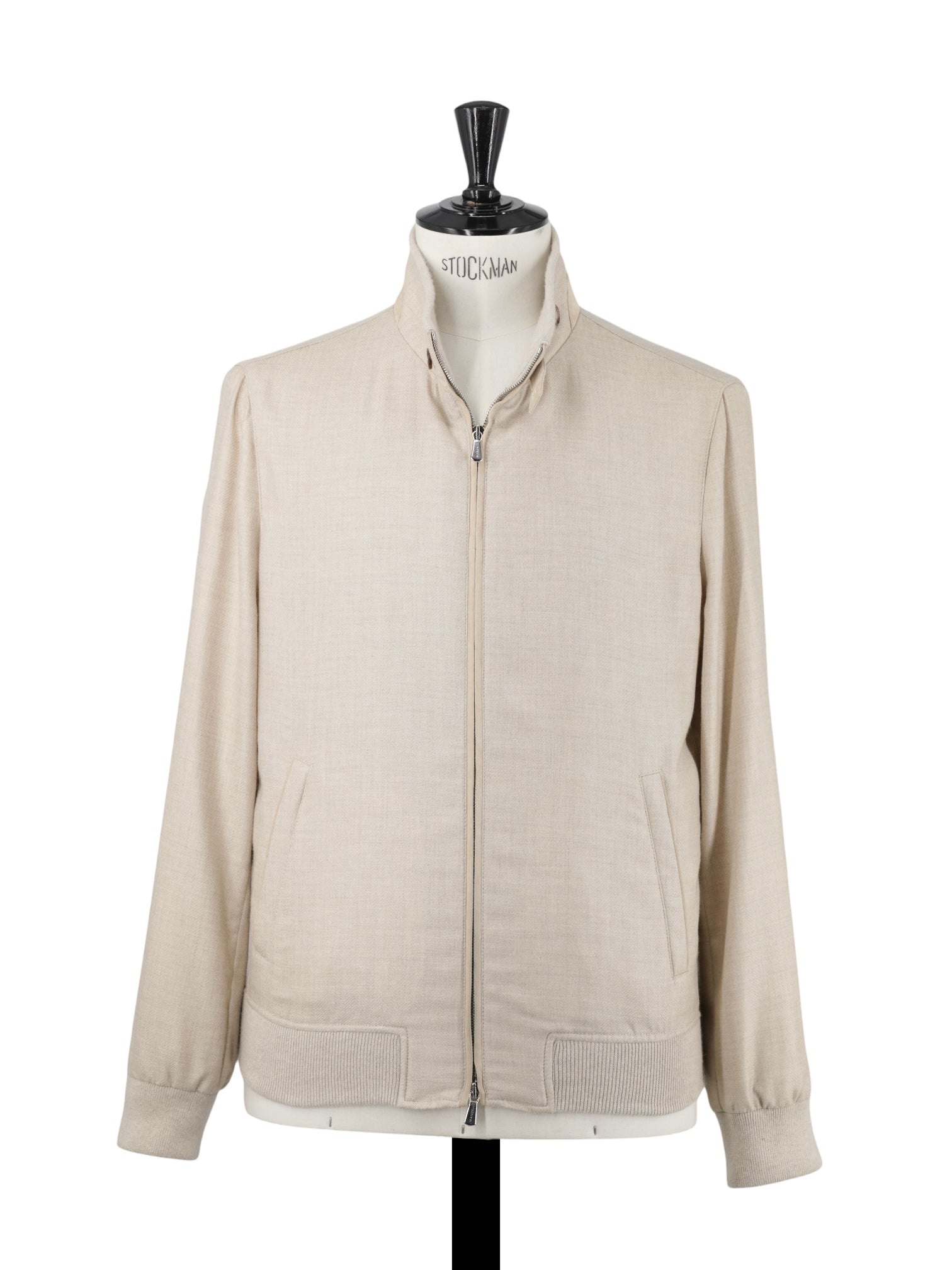 Mandelli Beige Cashmere & Silk Herringbone Bomberjacket