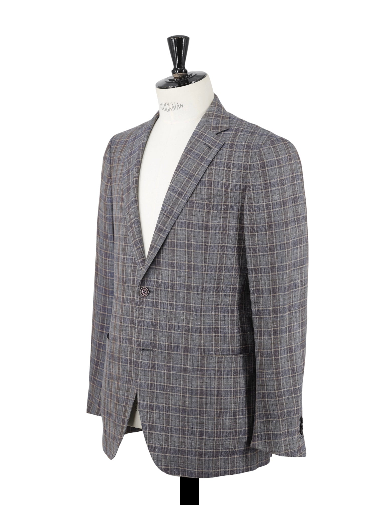 Ermenegildo Zegna Taupe & Wine Red Wool, Silk & Linen Checkered Jacket