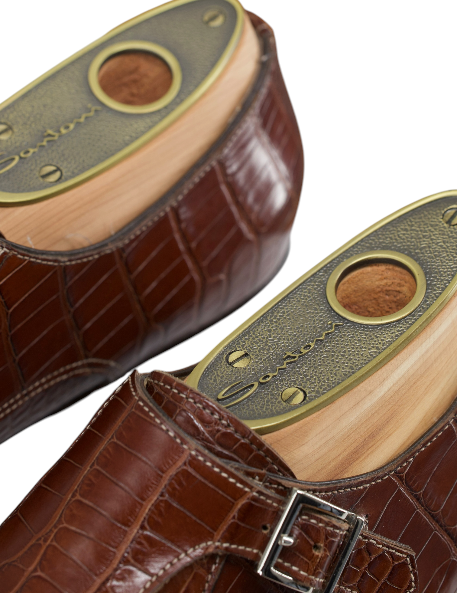 Santoni Castagne Brown Mississippi-Alligator Double Monk + Belt