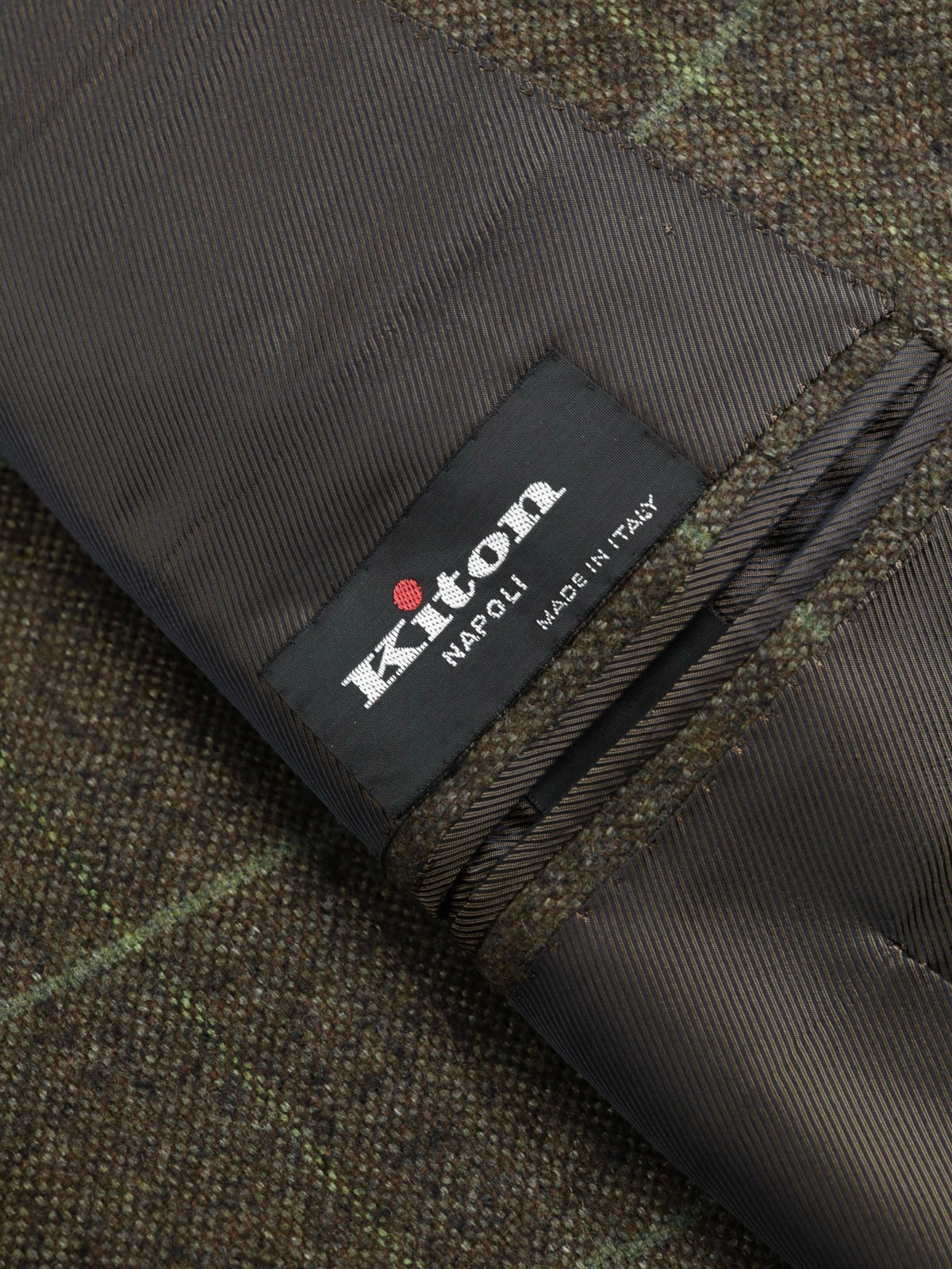 Kiton Taupe & Green Pure Cashmere Windowpane Jacket