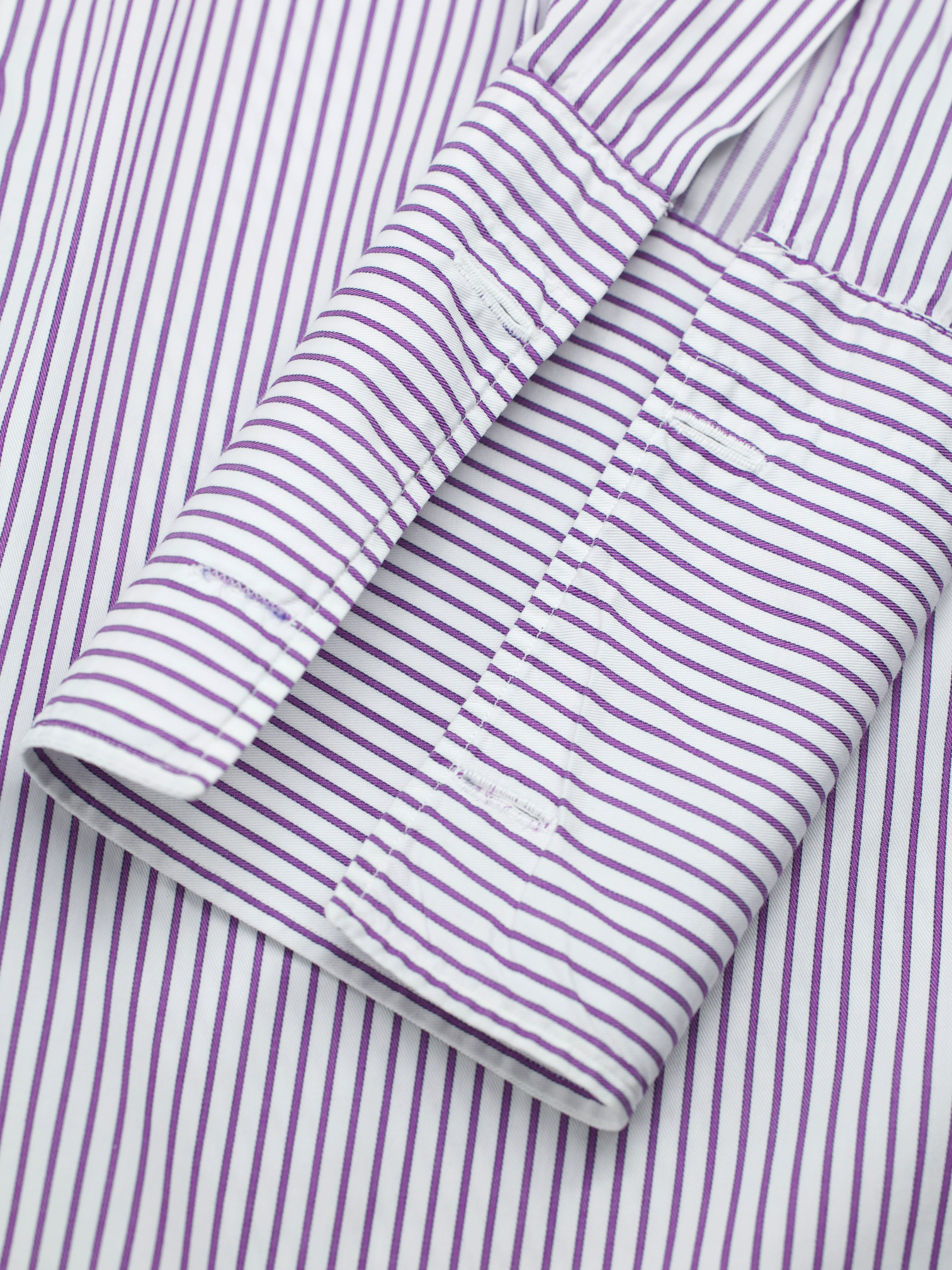 Kiton White & Purple Cotton Pinstripe French-Cuff Shirt