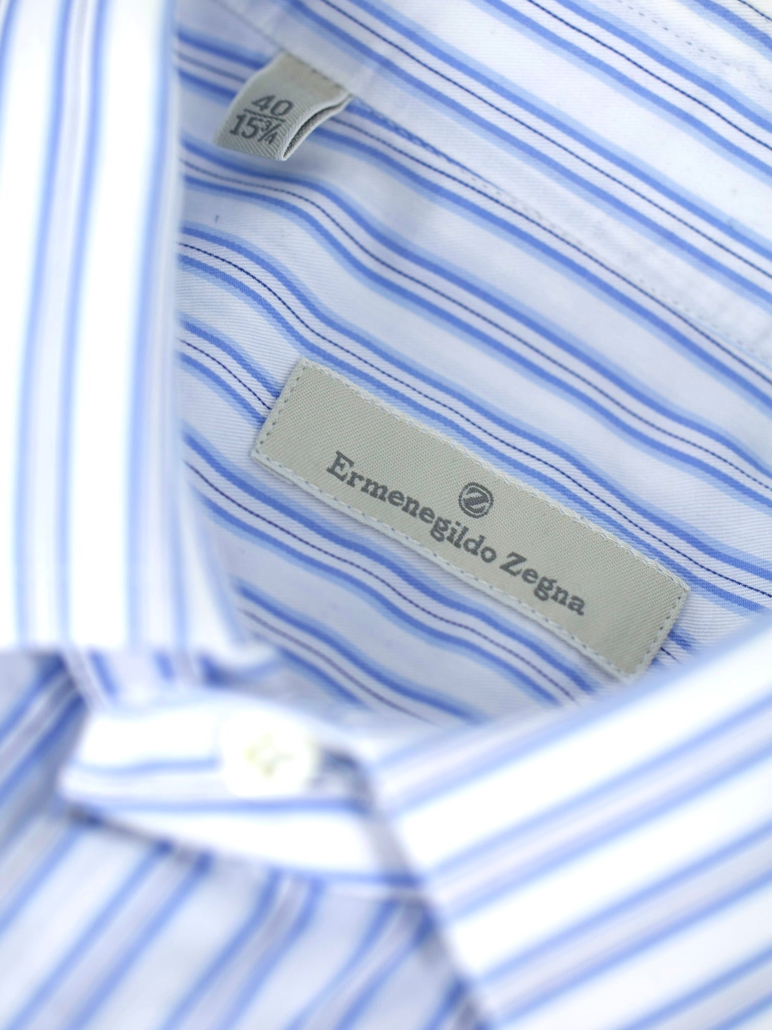 Ermenegildo Zegna Blue & White Cotton Striped Dress Shirt