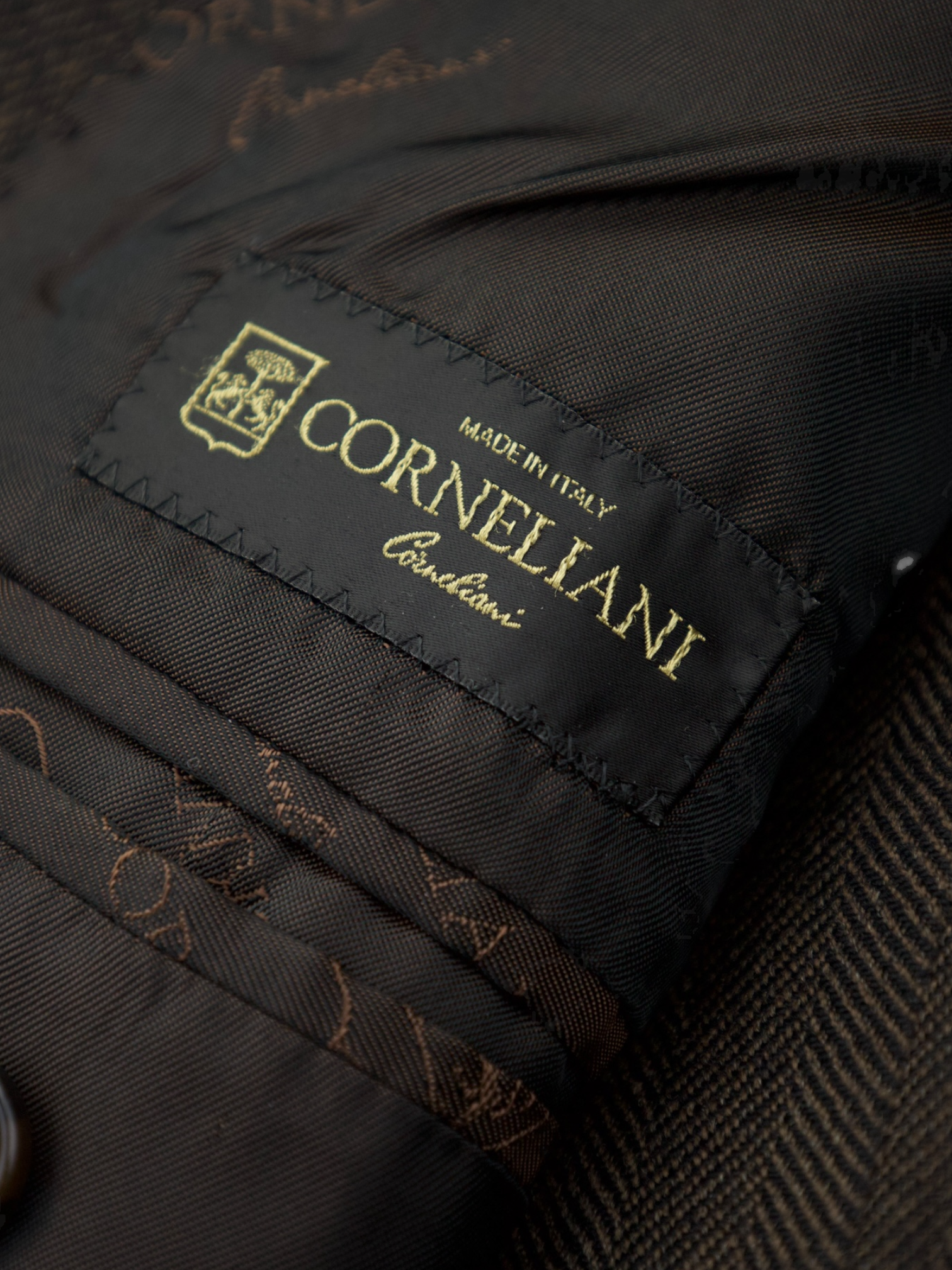 Corneliani Dark Brown Wool & Cashmere Herringbone Jacket