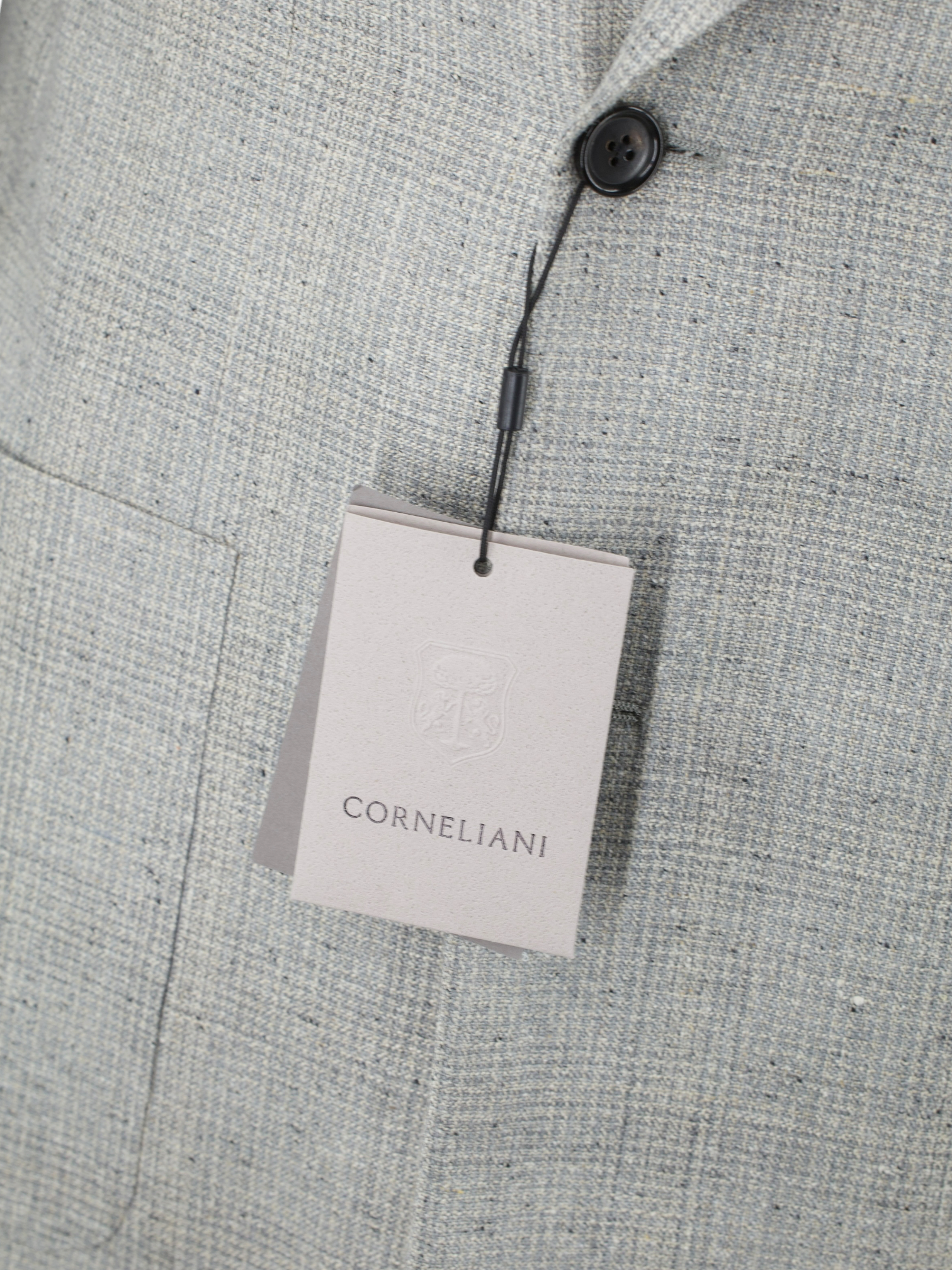 Corneliani Marlbled Greige Double-Breasted Silk, Linen & Wool Jacket