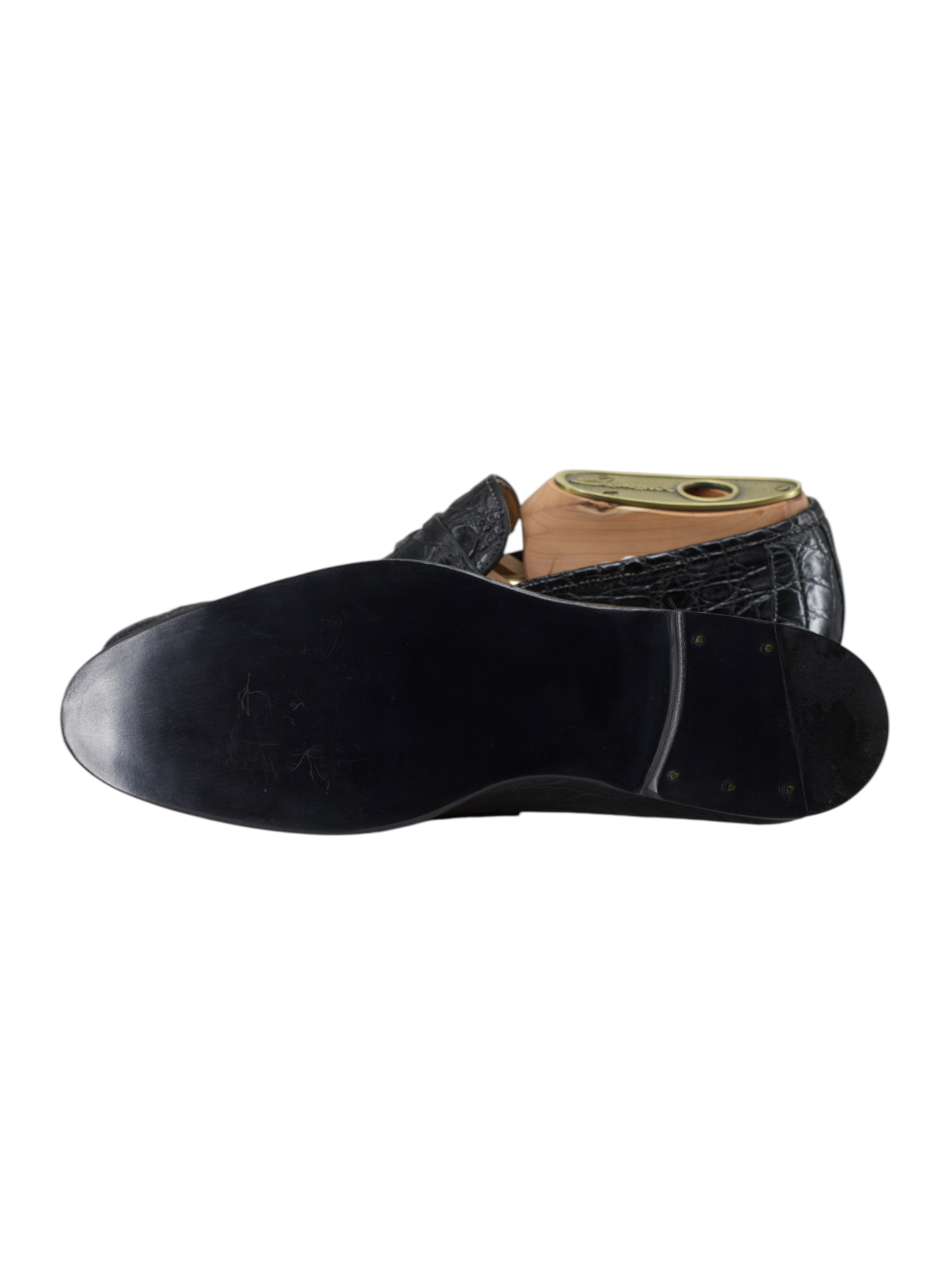 Santoni Black Venezuelan Caiman Crocodilus Penny Loafer + Belt