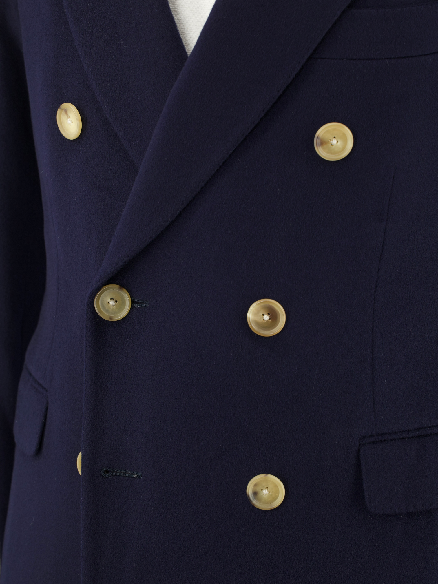 Caruso Navy Double Breasted Loro Piana Ing. Wool & Cashmere Overcoat