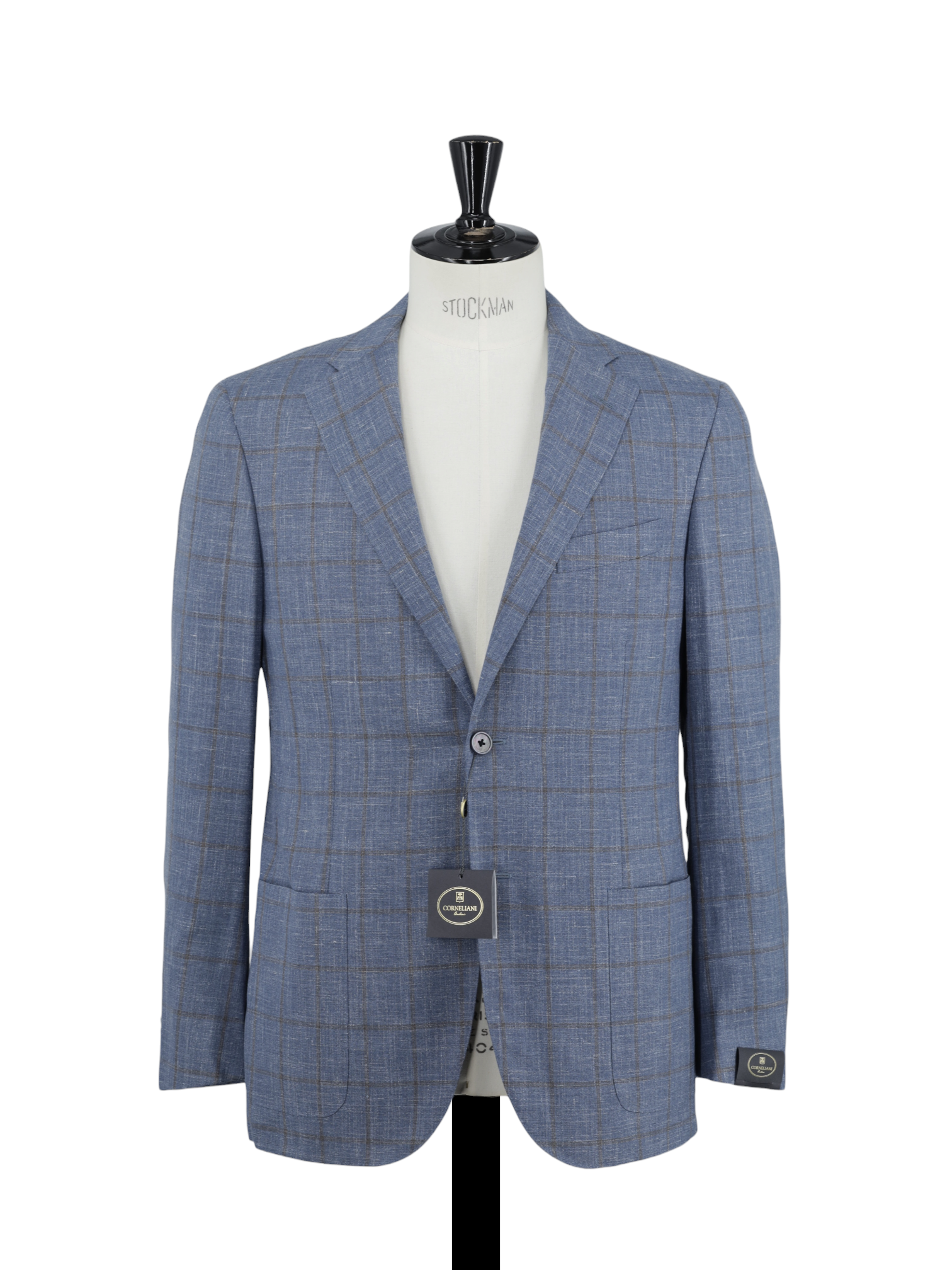 Corneliani Chambray Blue & Brown Wool, Silk & Linen Windowpane Jacket