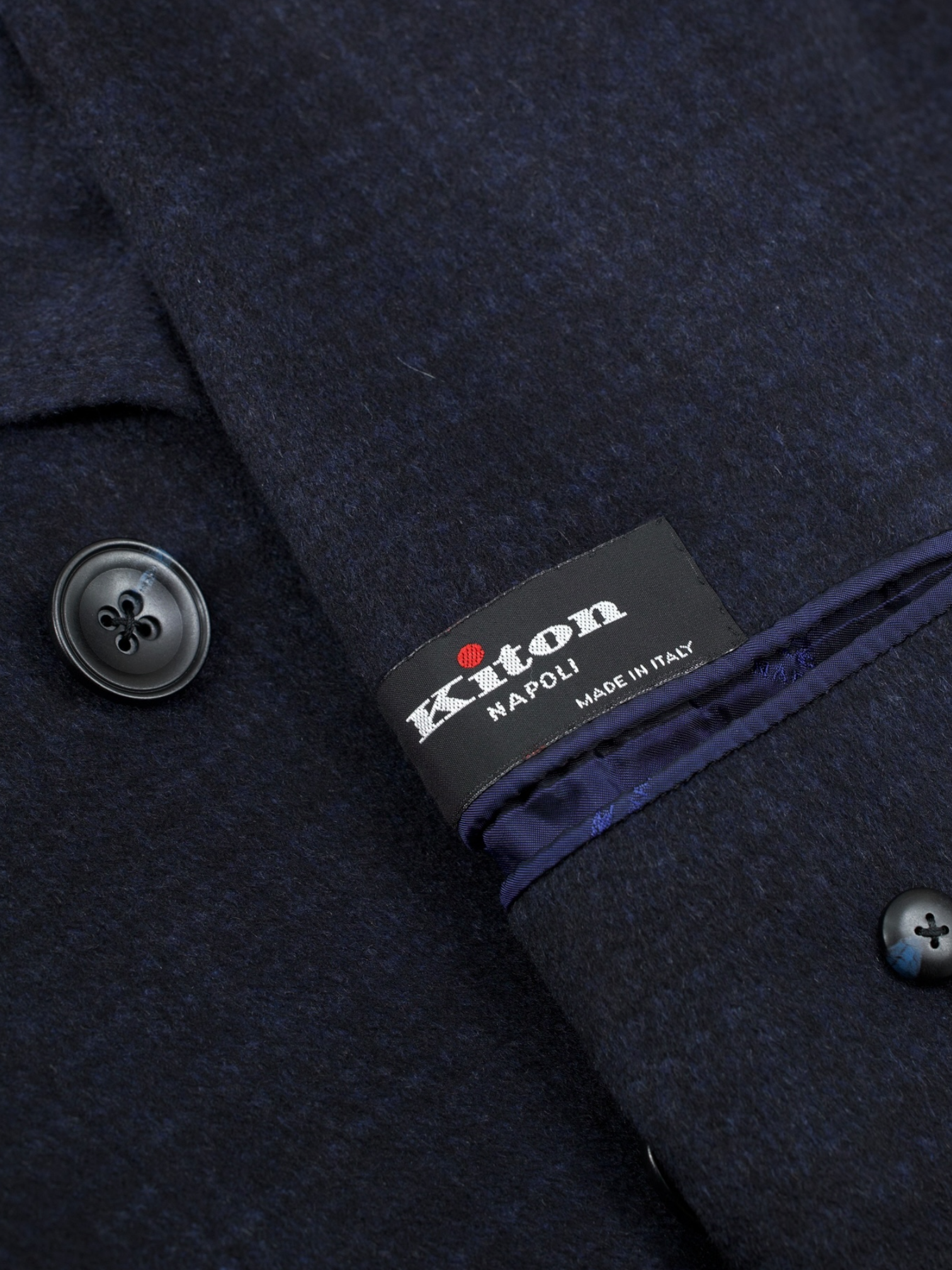 Kiton Navy Pure Cashmere Double-Breasted Shadow-Check Overcoat