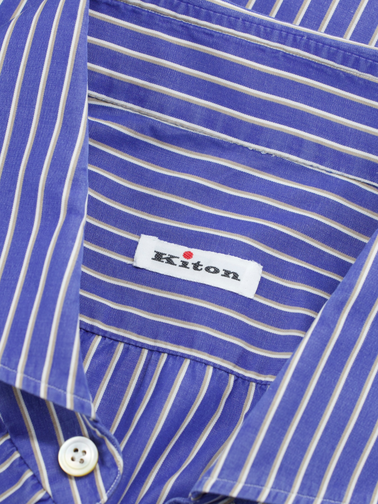 Kiton Blue & Taupe Fine-Cotton Multi-Stripe Napolitan Shirt