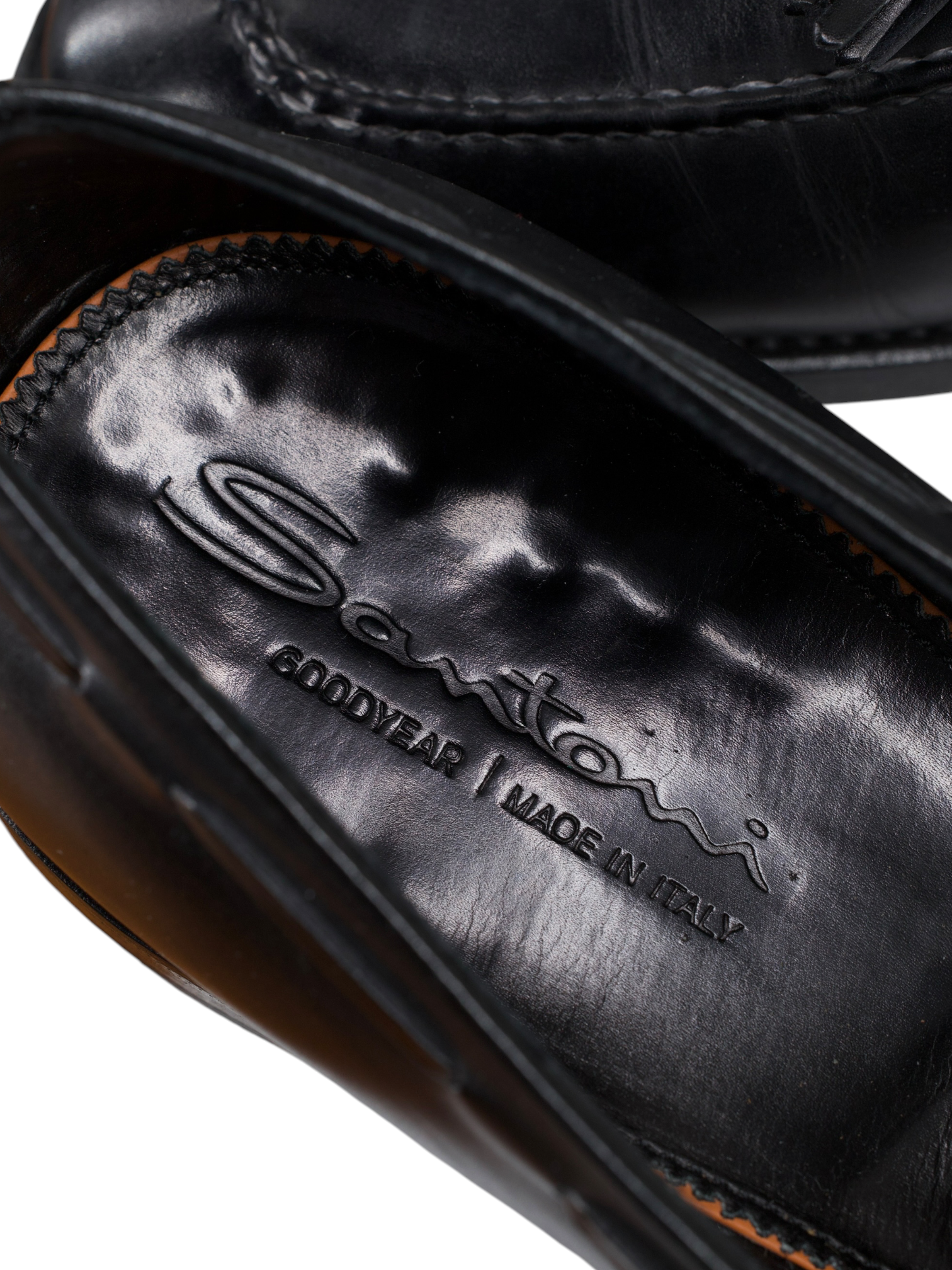 Santoni Black Calfleather Goodyear-Welted Tassel Loafers