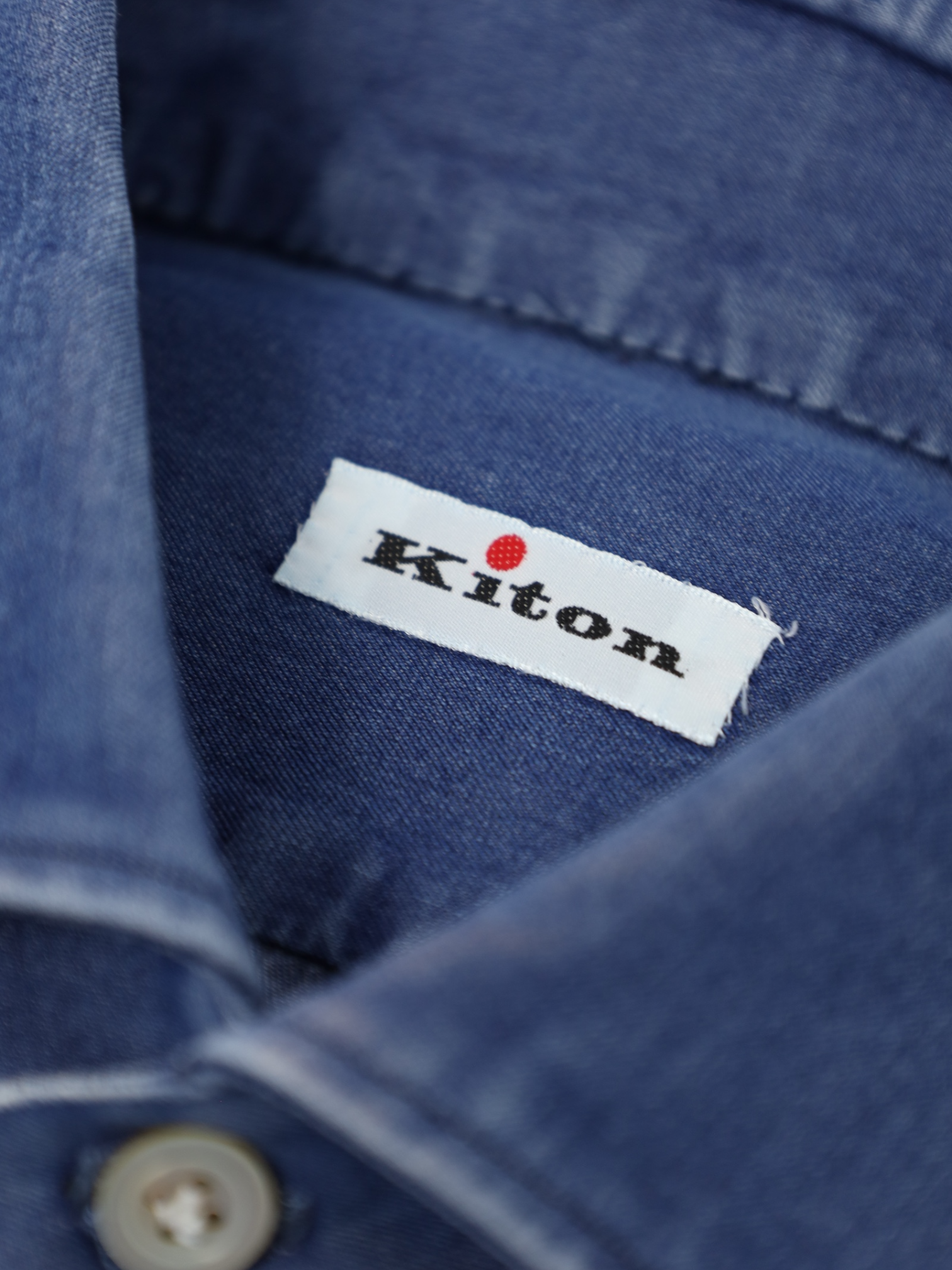 Kiton Denim Blue Chambray Cotton Shirt