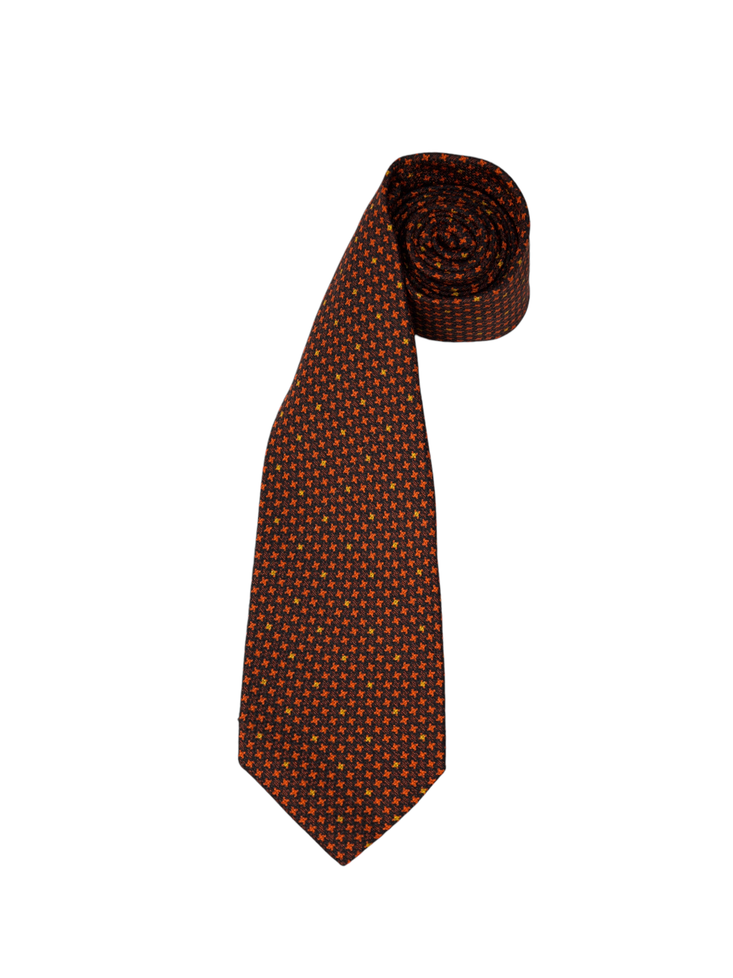 Kiton 3-Fold Brown & Orange Geometric Silk Tie