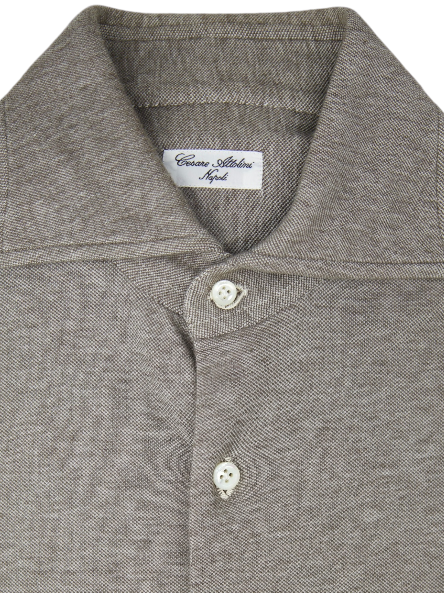 Cesare Attolini Taupe Heavy-Cotton Pique Shirt