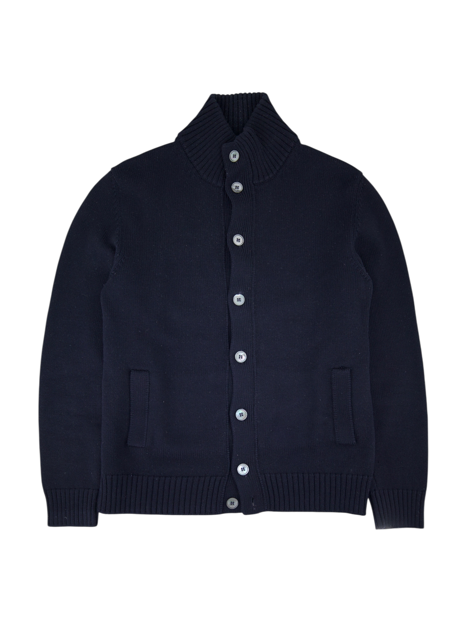 Zanone Navy Wool-Knitted Bomber Sweater