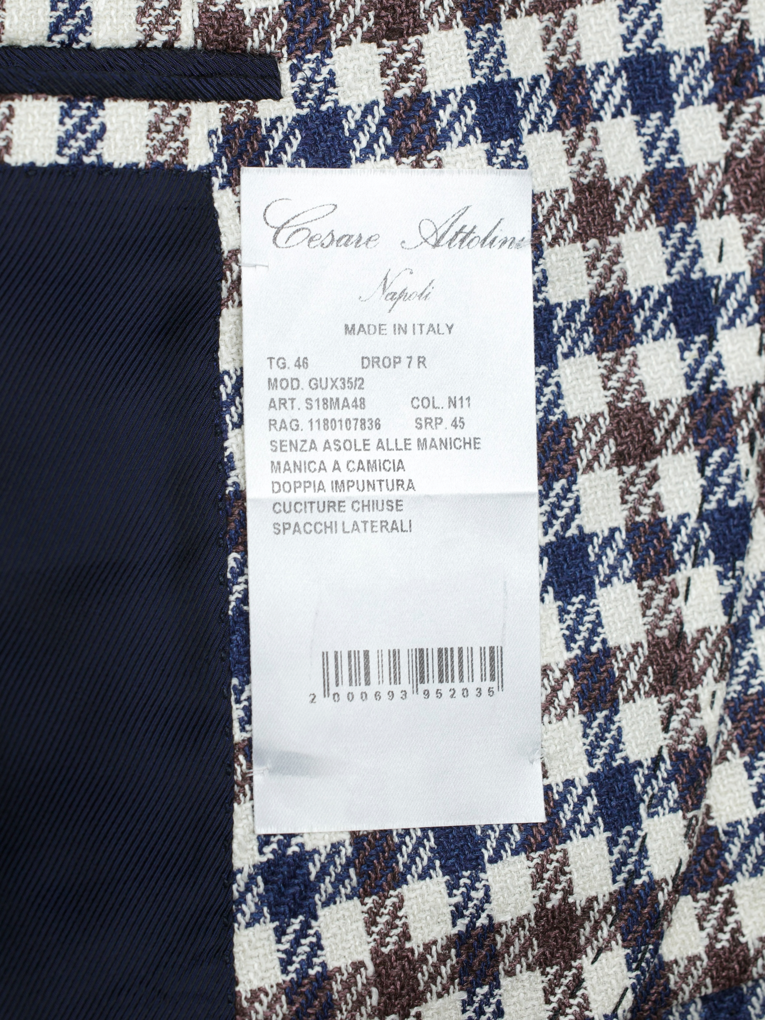 Cesare Attolini Brown & Blue Wool, Silk, Linen & Cotton Gun Check Jacket