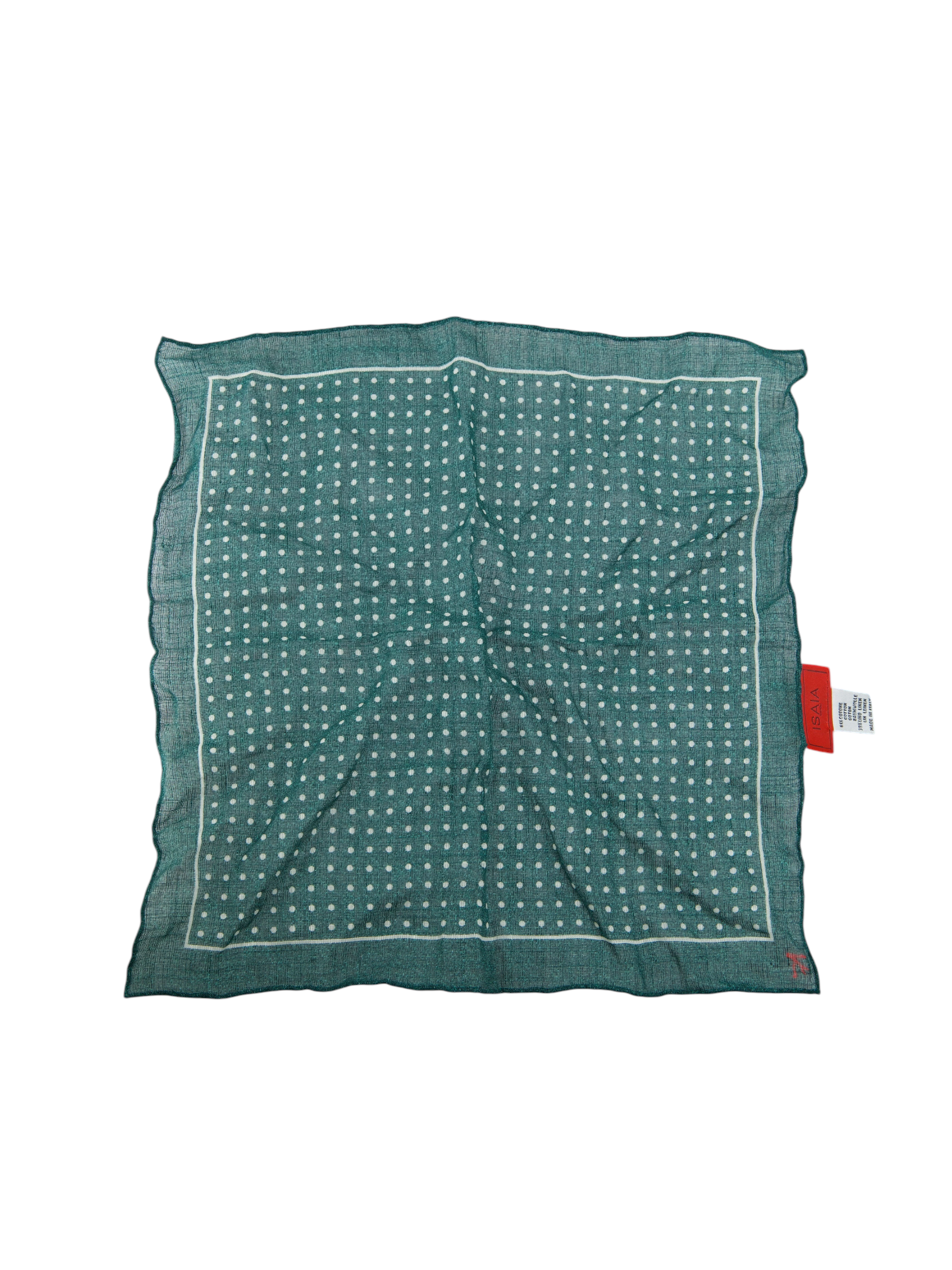 Isaia Green Cotton & Linen Polkadot Pocketsquare