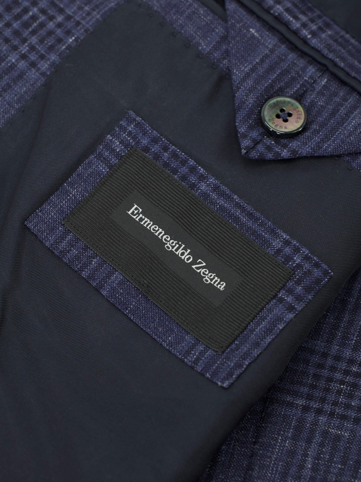 Ermenegildo Zegna Dark Blue Cashmere, Silk & Linen Prince of Wales Milano Easy Jacket