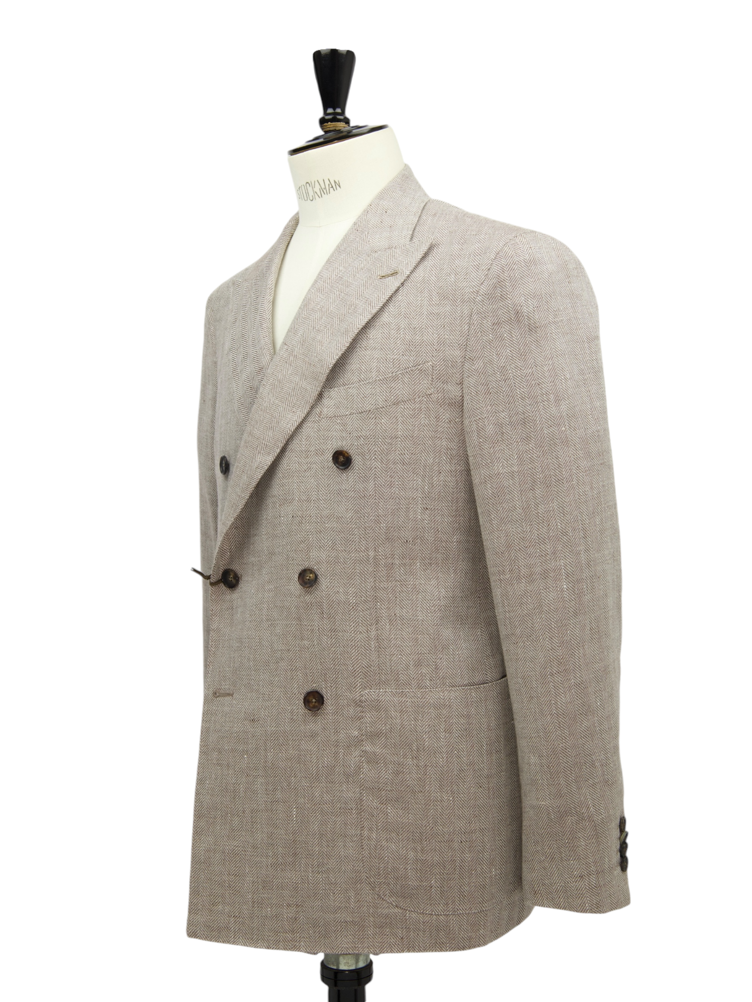 Caruso Light Brown Double Breasted Linen & Wool Herringbone Jacket