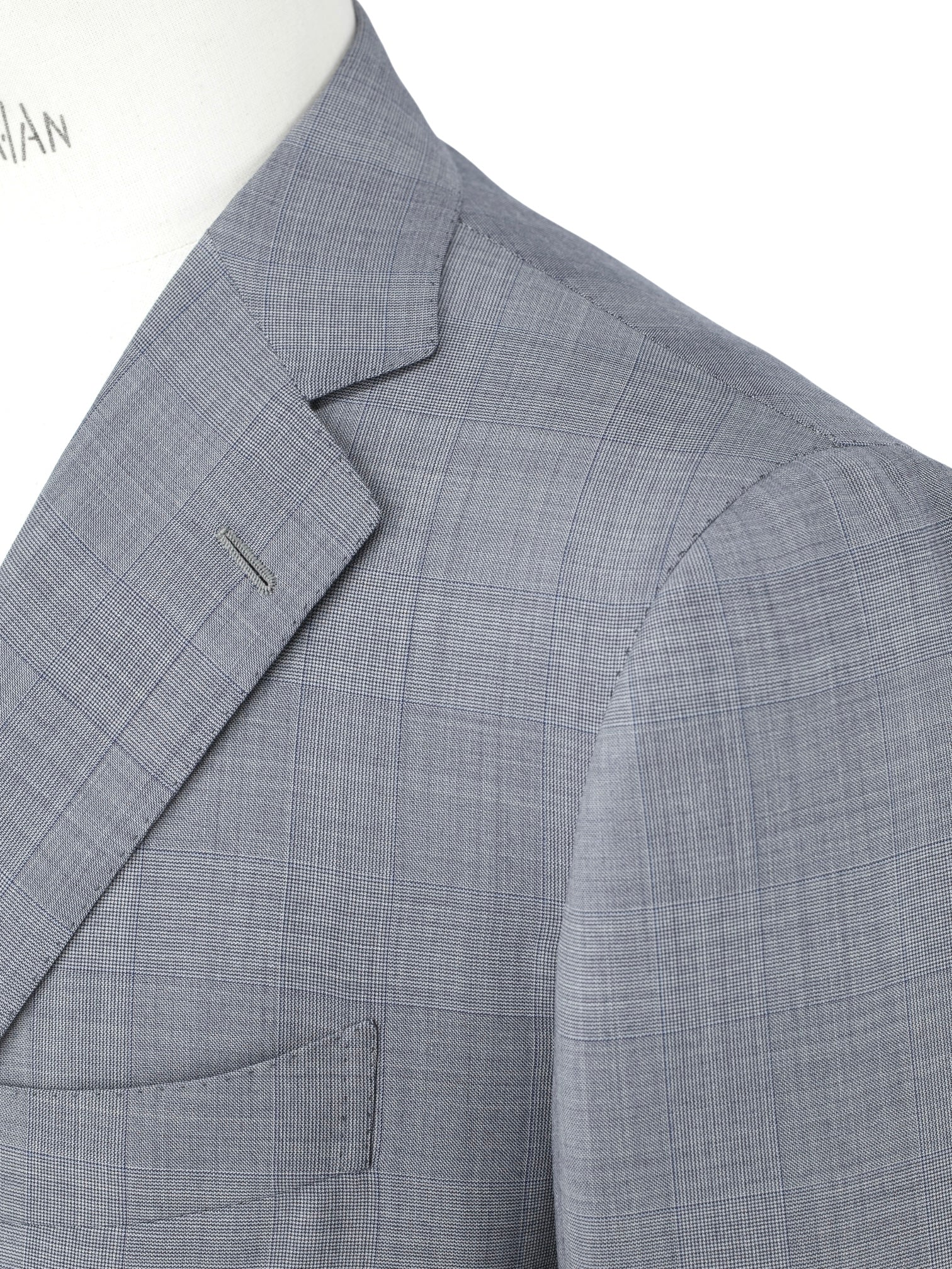 Cesare Attolini Light Grey & Steel Blue Super 150's & Silk Checkered Suit