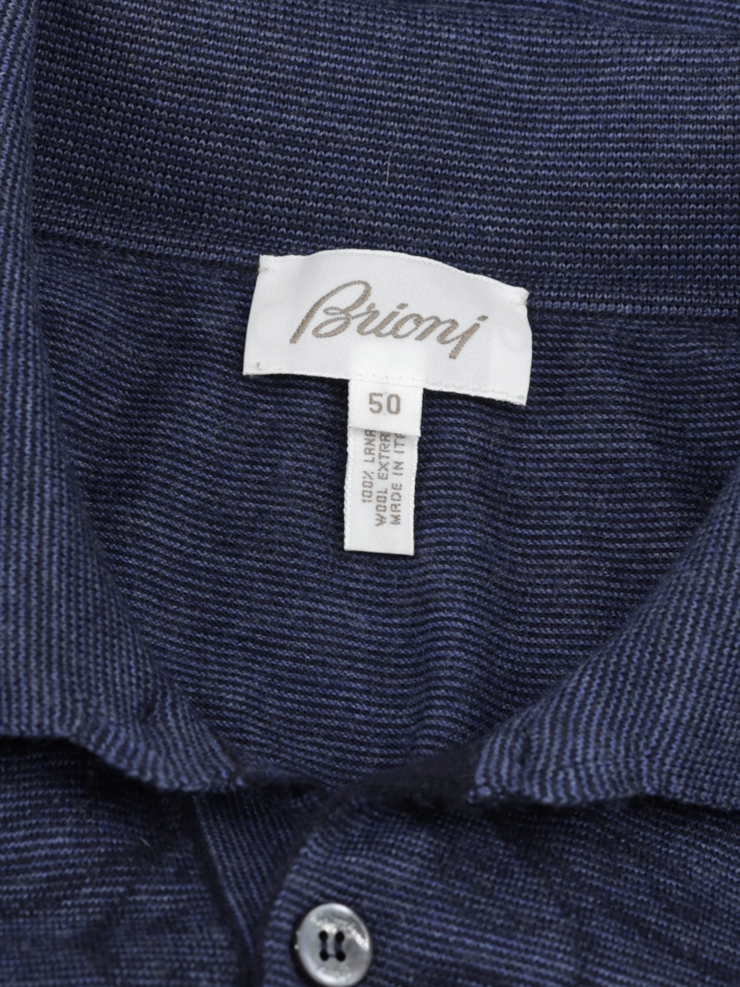 Brioni Dark Blue Fine-Wool Embroidered Long-Sleeve Polo