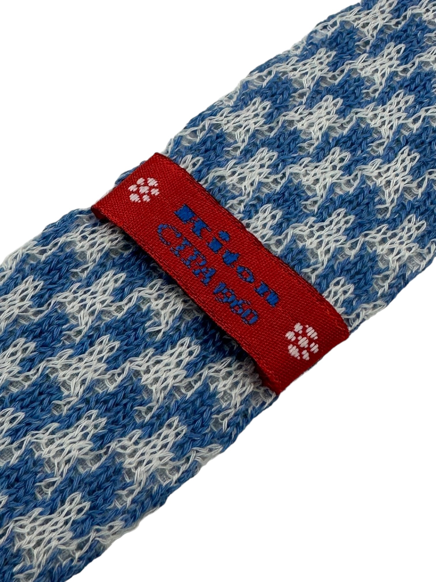 Kiton Light Blue Pied de Poule Woollen Tie