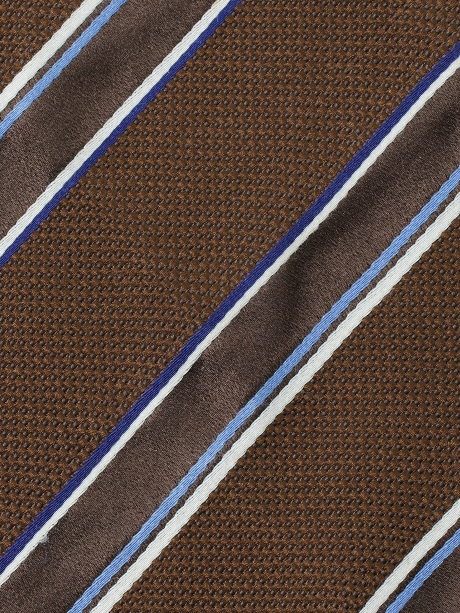 Kiton 5-Fold Dark Brown & Light Blue Silk Mutli-Striped Untipped & Handrolled Tie