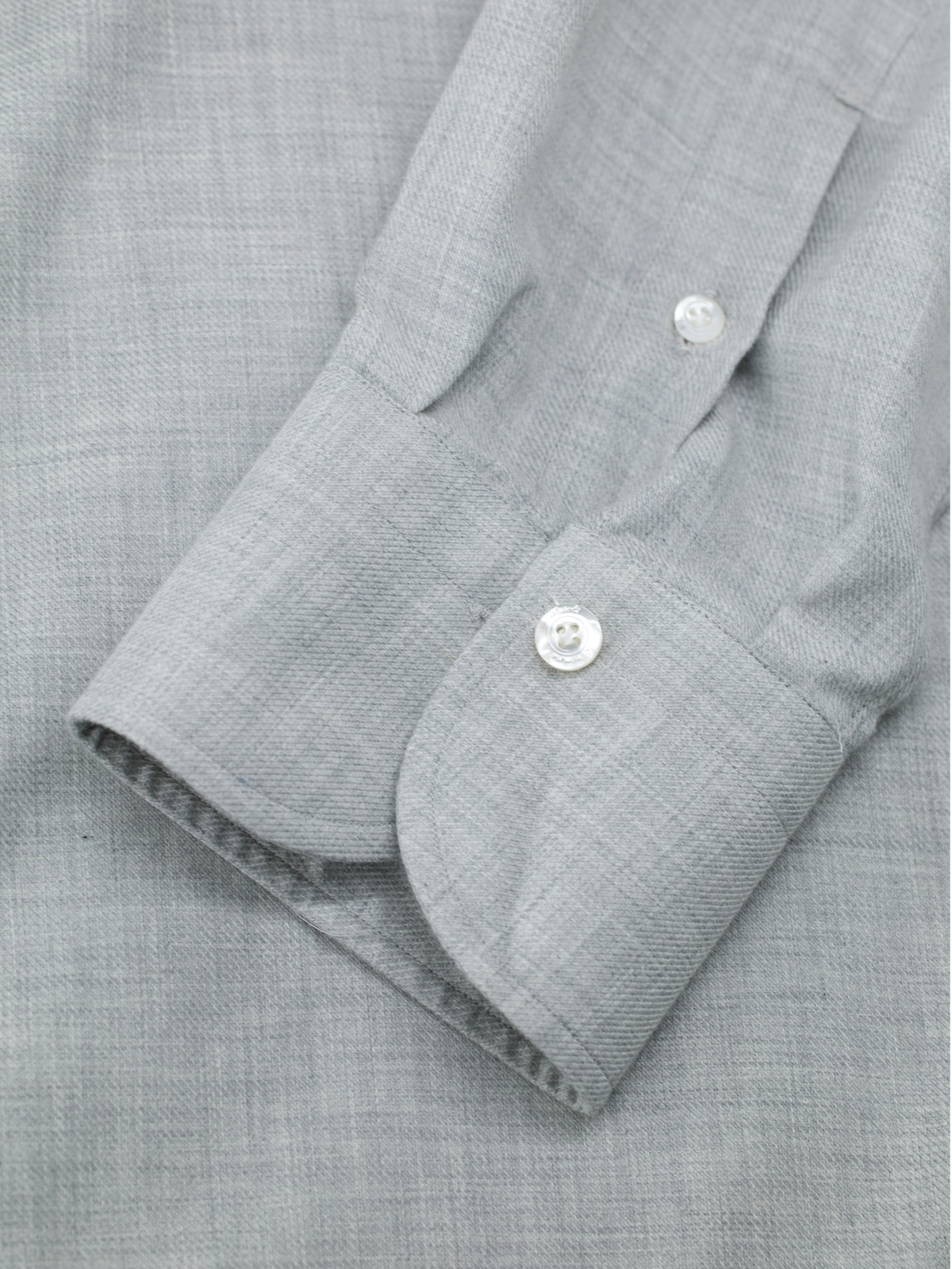 Finamore Light Grey Cotton & Cashmere One-Piece-Collar Shirt
