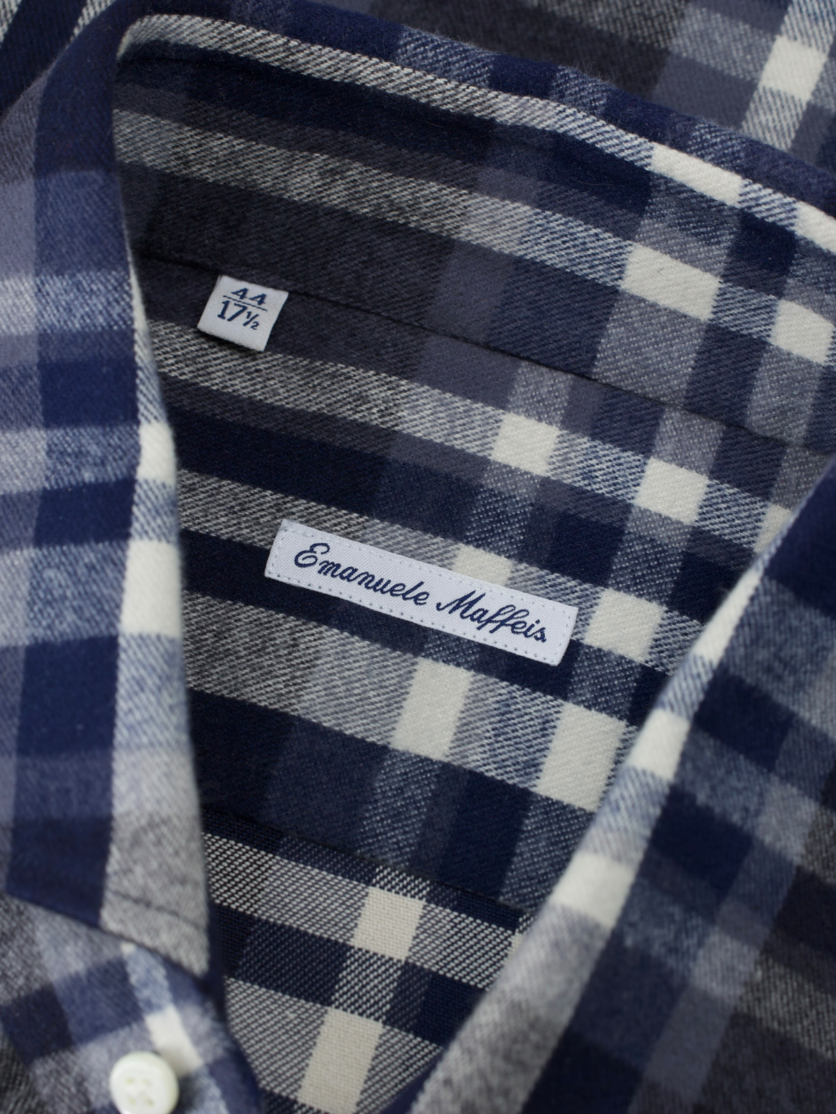 Emanuele Maffeis Dark Blue & Ecru Cotton Flannel Madras Shirt