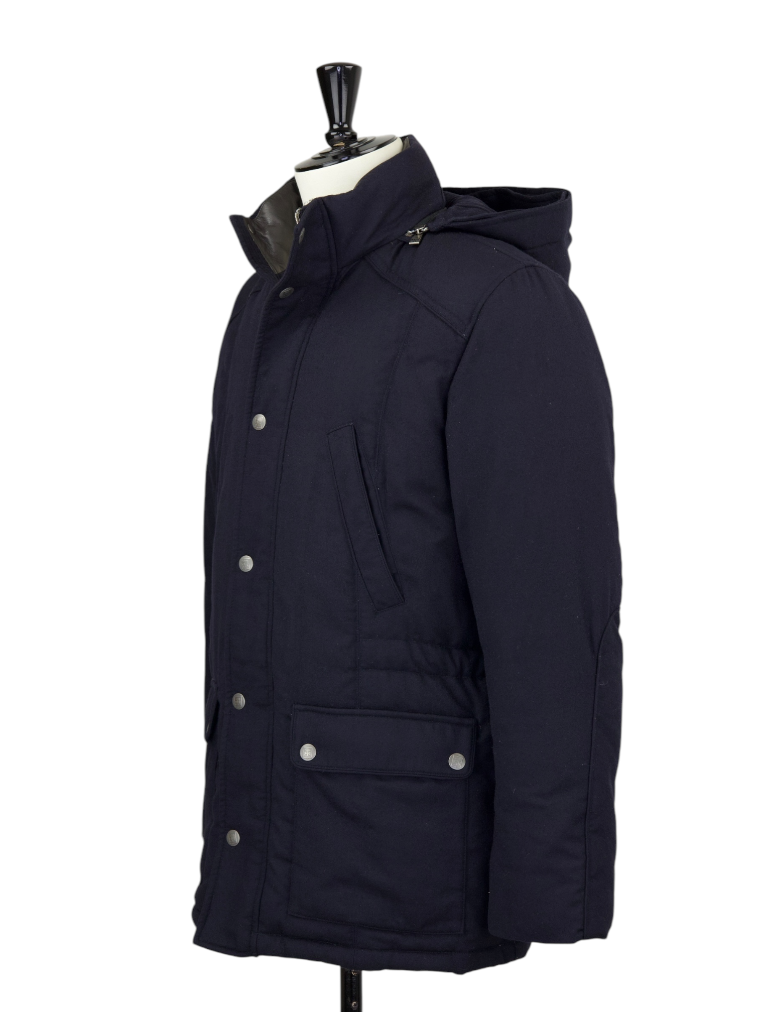 Corneliani ID Navy Wool Goose-Down Padded Parka + Coyote Fur Collar