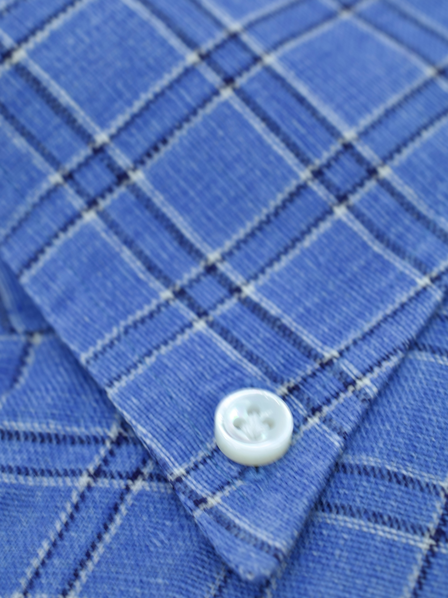 Finamore Blue Linen Windowpane Button-Down Shirt