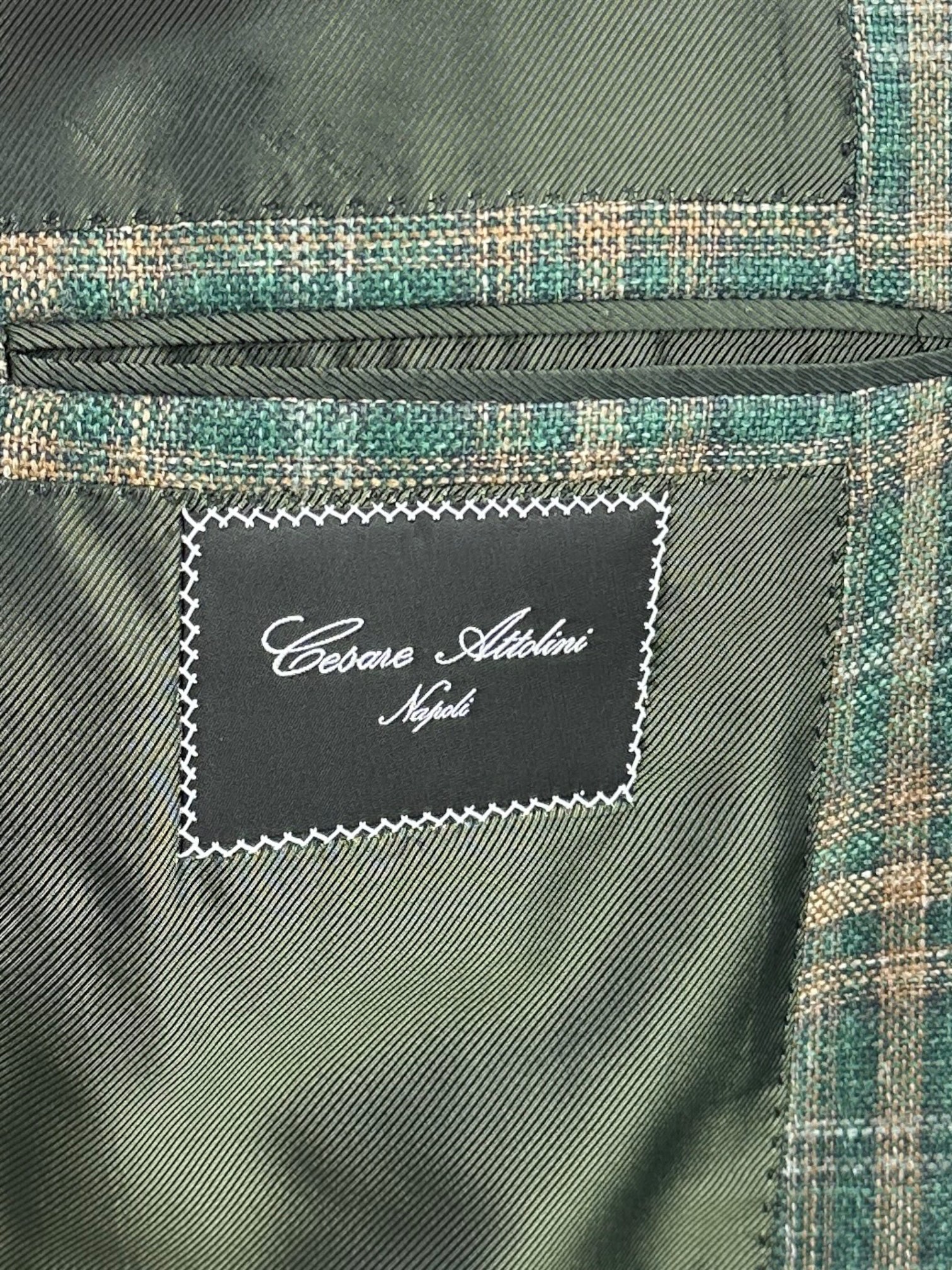 Cesare Attolini Bottle Green Cashmere, Silk & Linen Jacket
