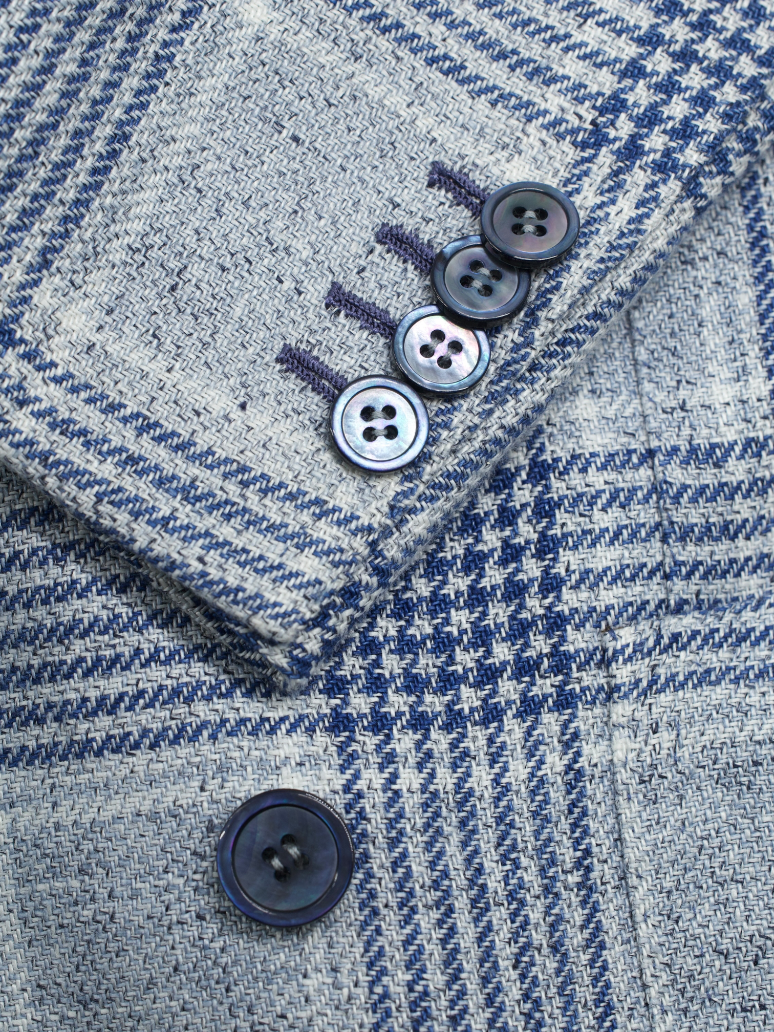 Orazio Luciano Steel & Denim Blue Double-Breasted Linen Glenplaid Jacket