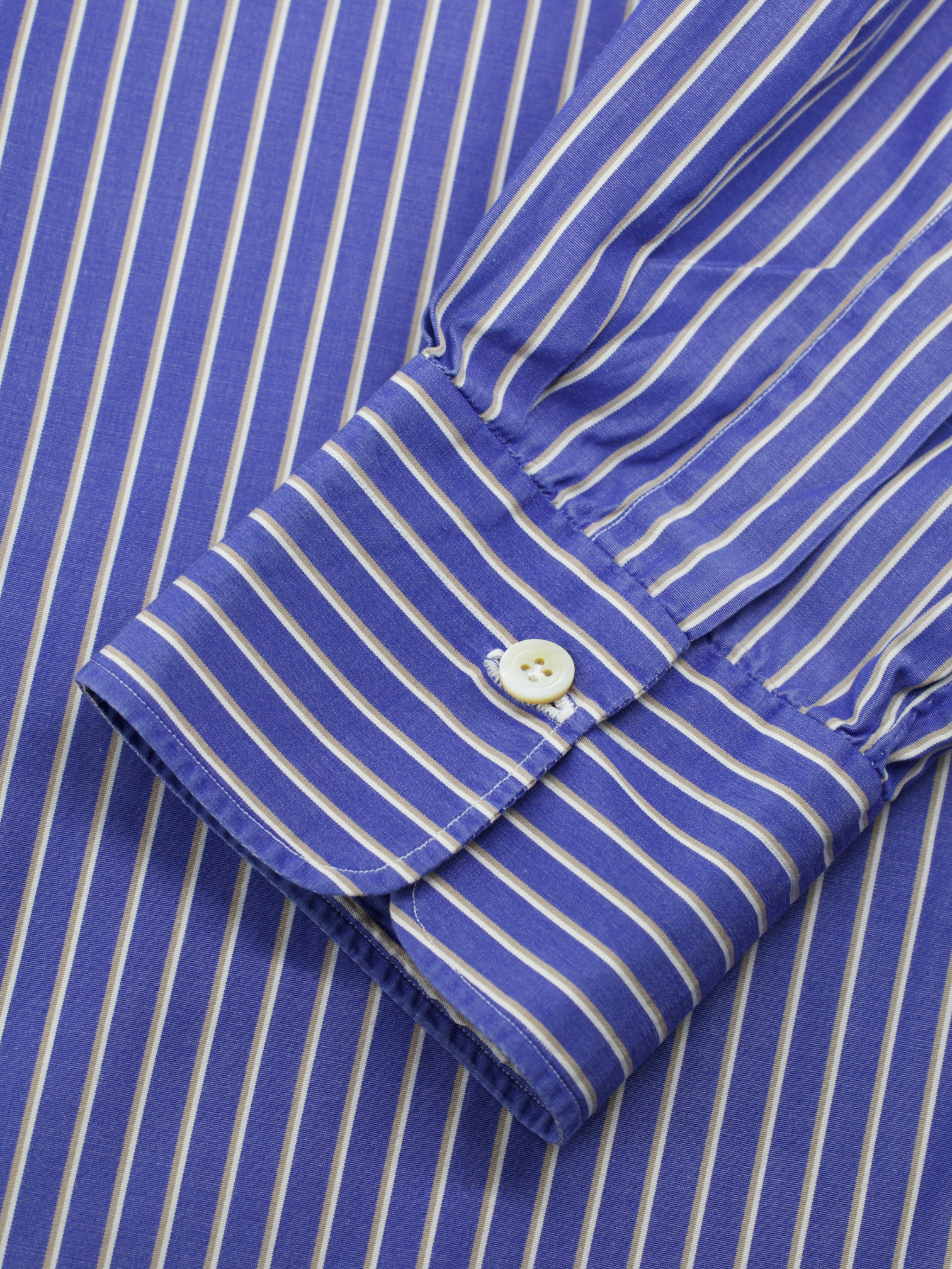 Kiton Blue & Taupe Fine-Cotton Multi-Stripe Napolitan Shirt