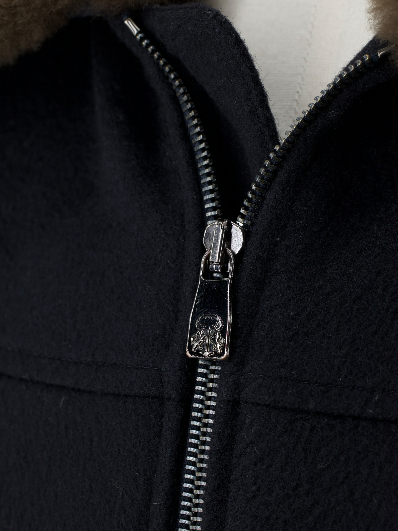 Corneliani Navy Wool & Castorino-Fur Collar Blouson Jacket