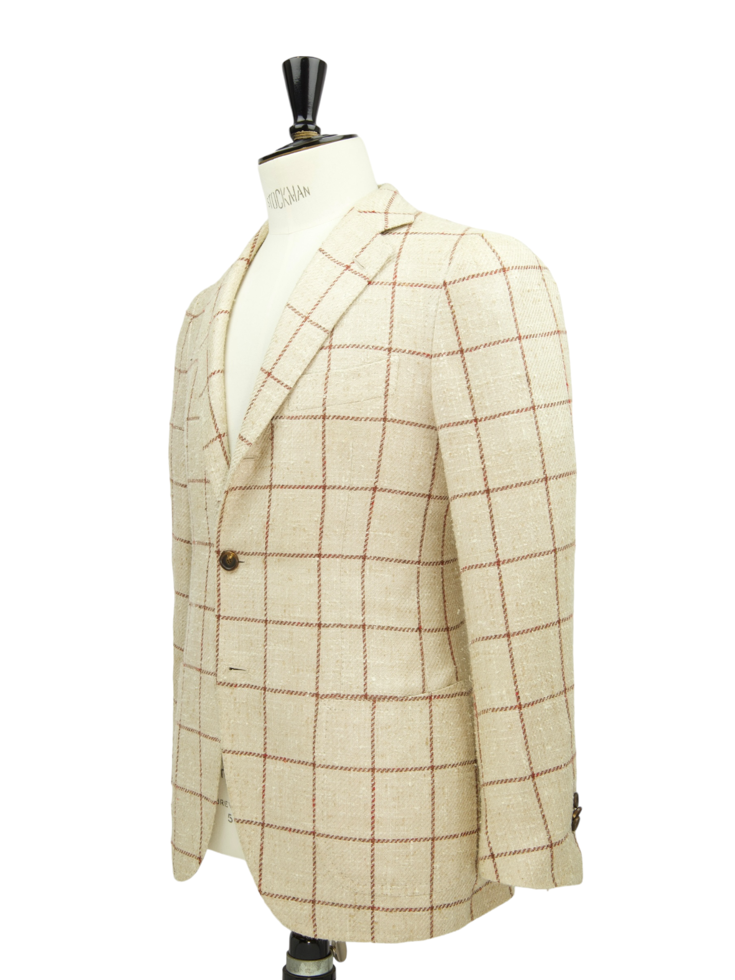 Cesare Attolini Beige Silk & Wool Windowpane Jacket