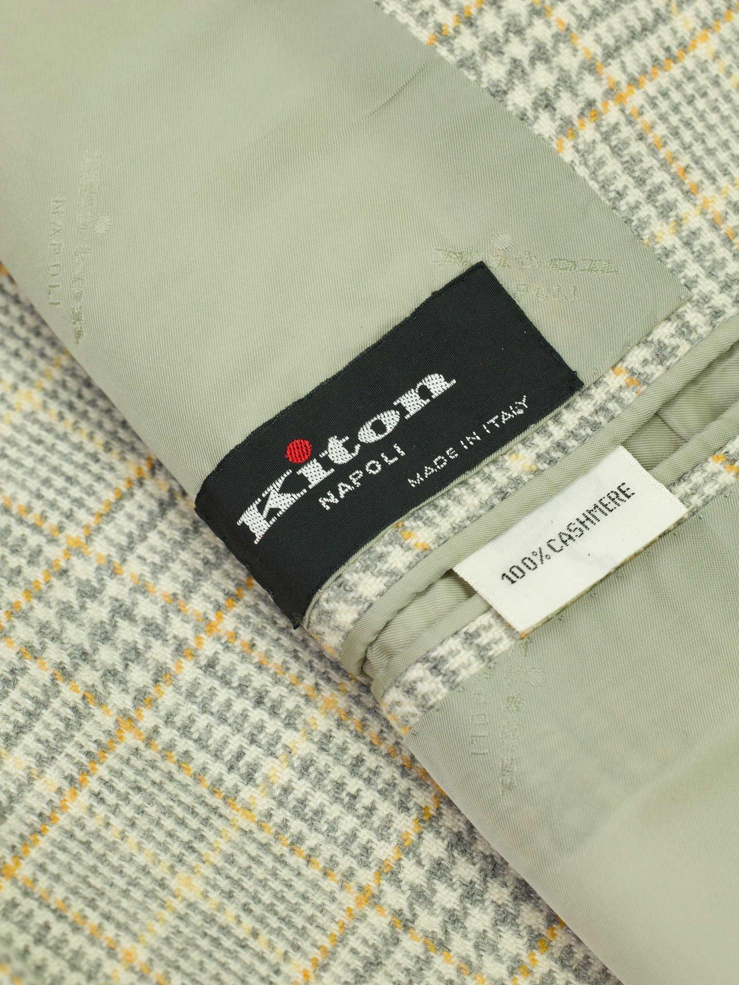 Kiton Grey & Orange Pure Cashmere Prince of Wales Jacket