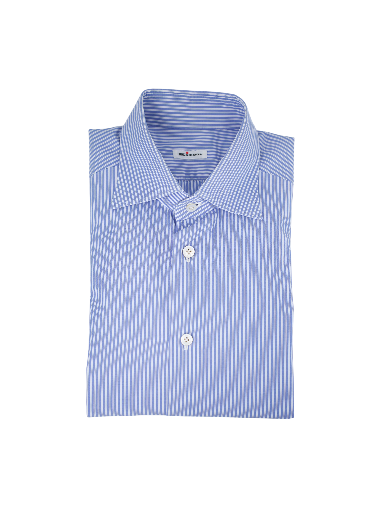 Kiton Blue & White Cotton Pinstripe Business Shirt