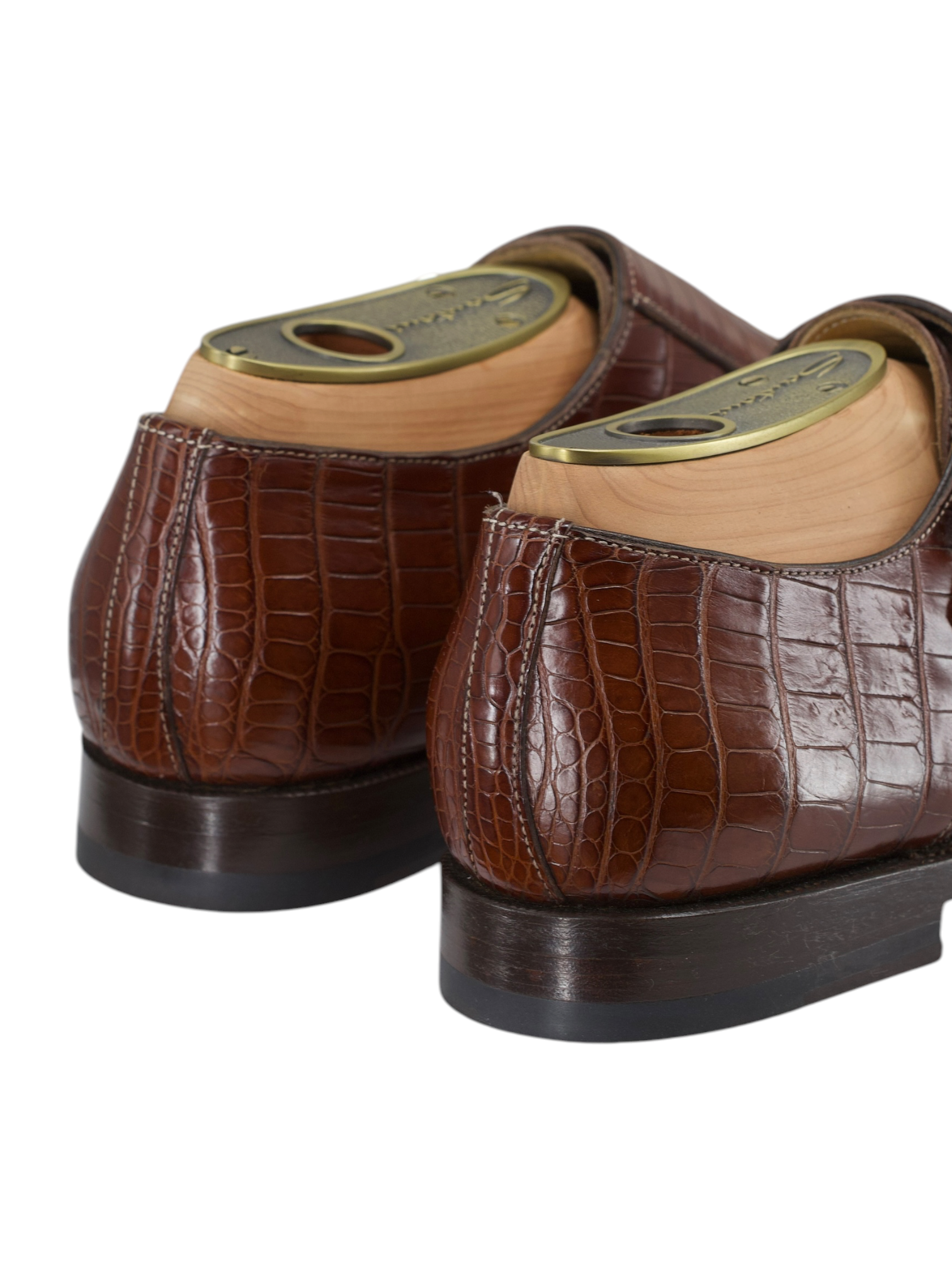 Santoni Castagne Brown Mississippi-Alligator Double Monk + Belt