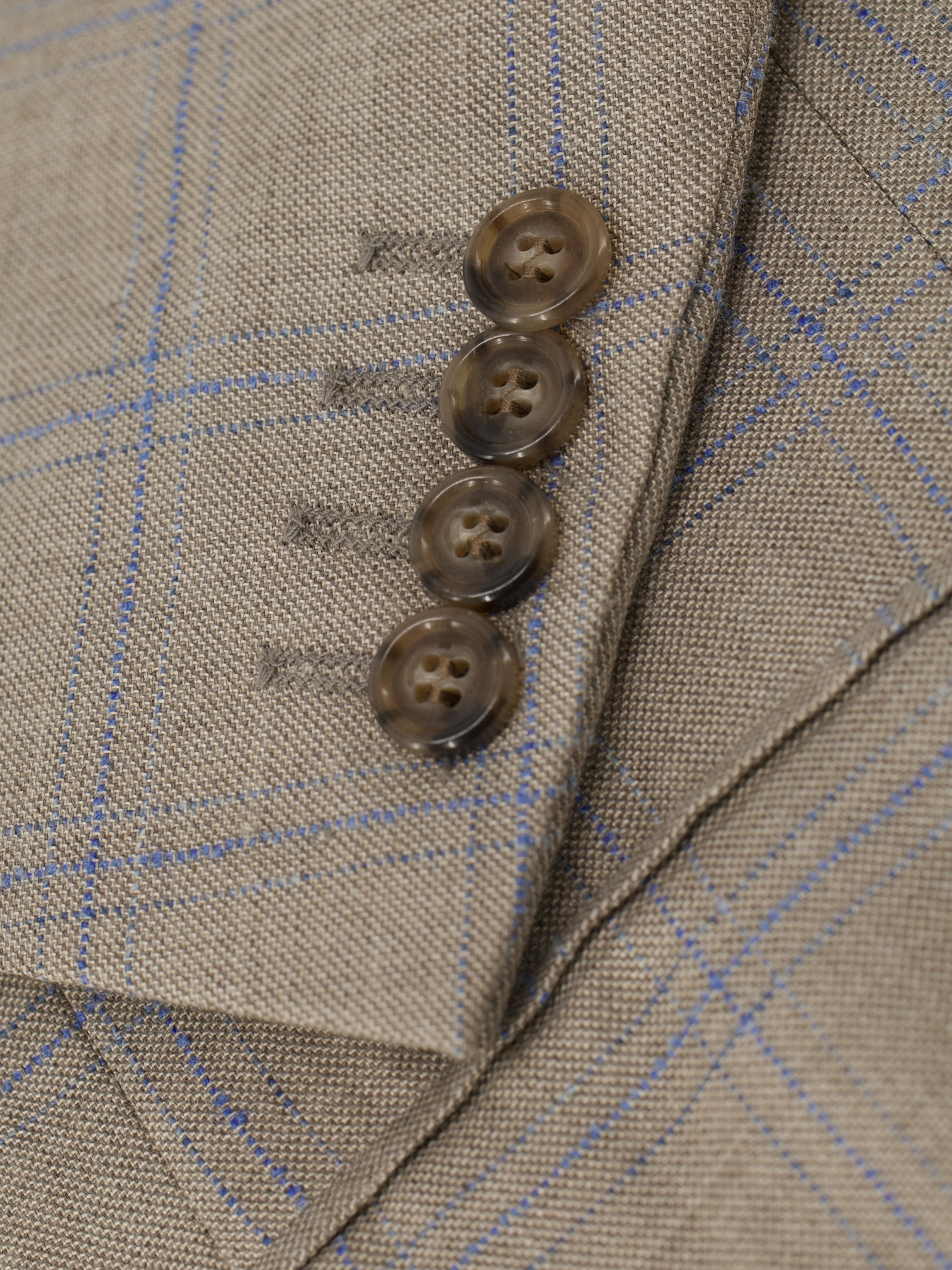 Brioni Taupe & Light Blue Wool & Shantung Silk Windowpane Senato Jacket