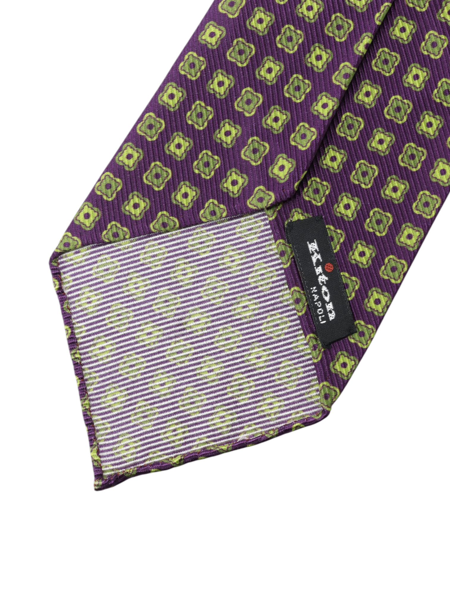 Kiton 5-Fold Purple & Lime Green Silk Floral Untipped & Handrolled Tie