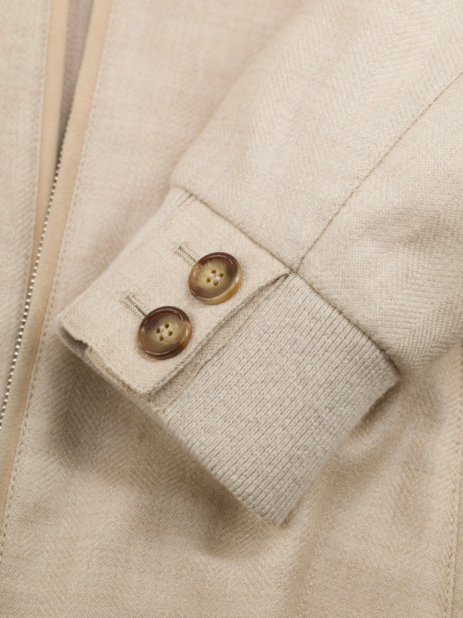 Mandelli Beige Cashmere & Silk Herringbone Bomberjacket