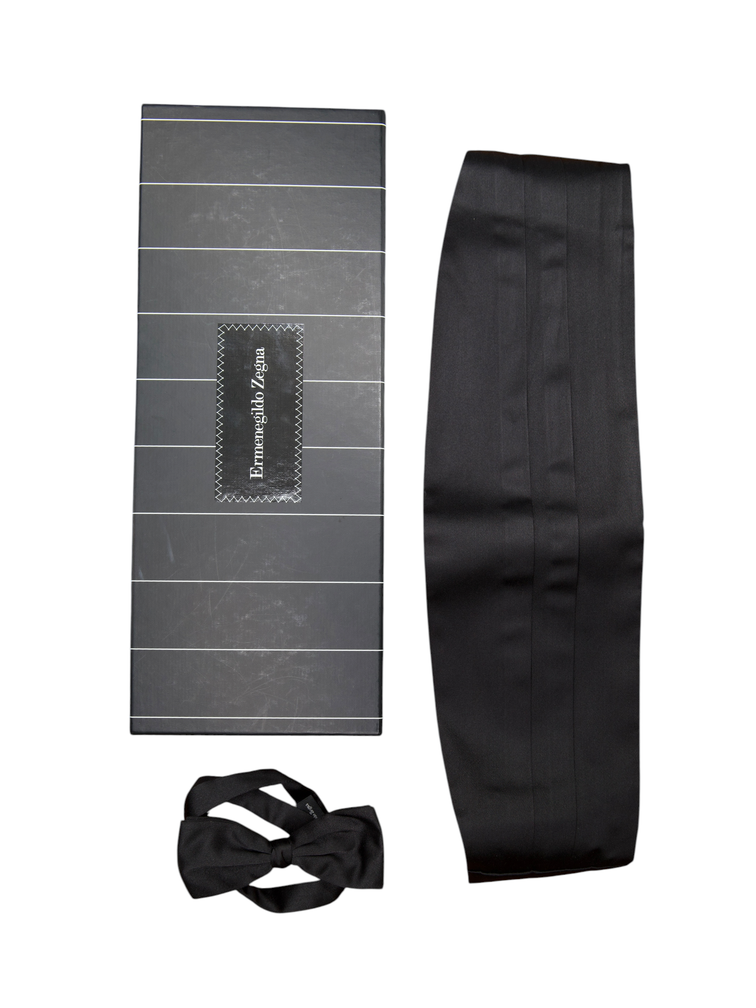 Ermenegildo Zegna Black Silk Bowtie & Cummerbund Set