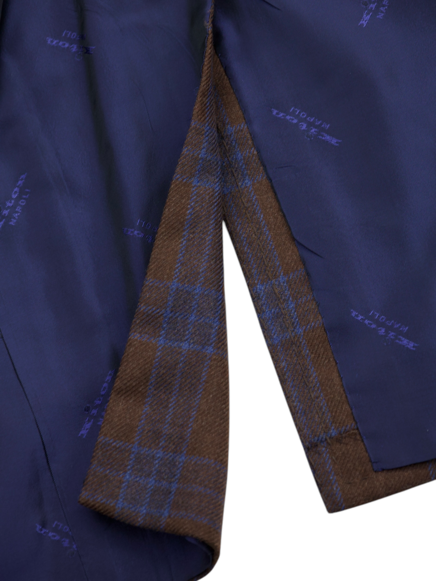 Kiton Chocolate Brown & Royal Blue Wool-Flannel Windowpane "Lasa" Jacket