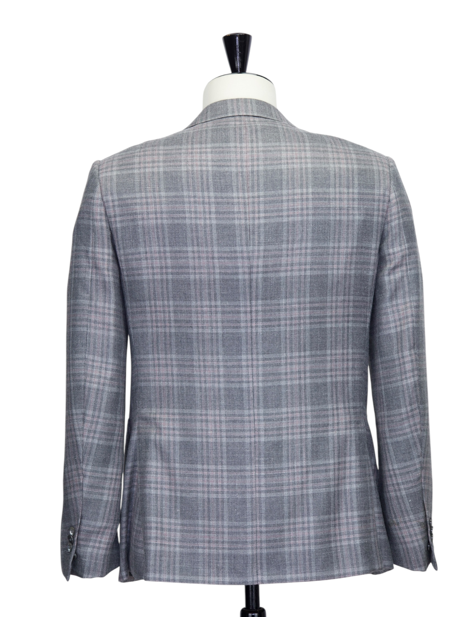 Ermenegildo Zegna Light Grey & Pink Cashmere, Silk & Hemp Glenplaid Jacket