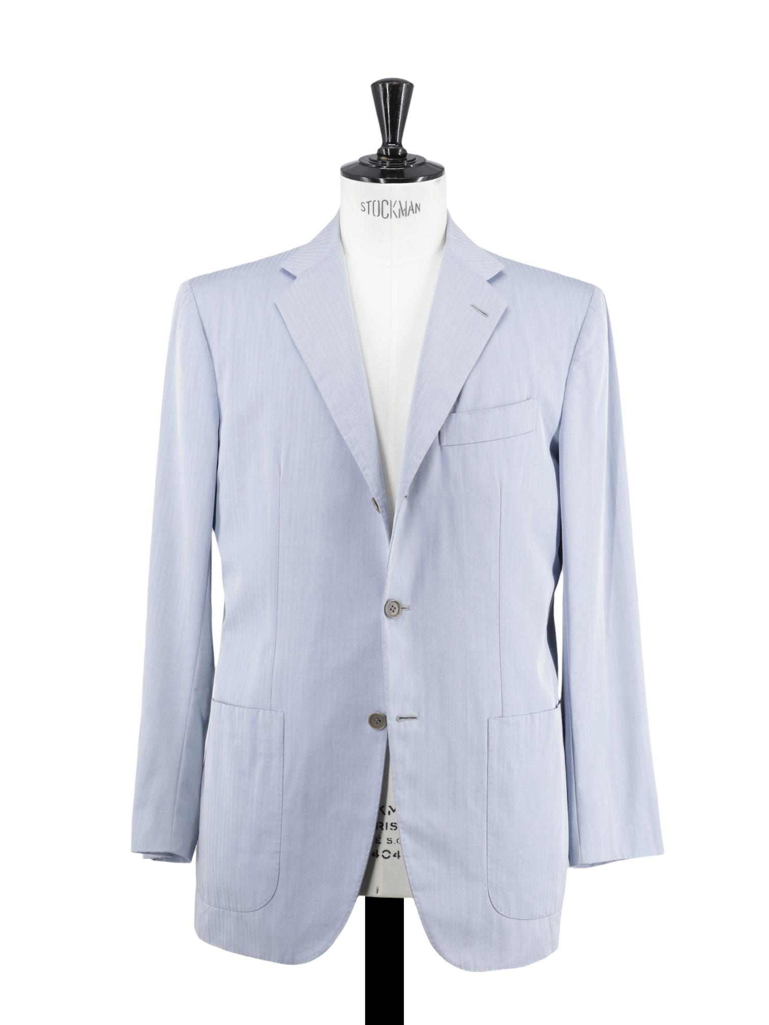 Kiton Light Blue Cotton, Wool & Silk Micro-Herringbone Summer Suit