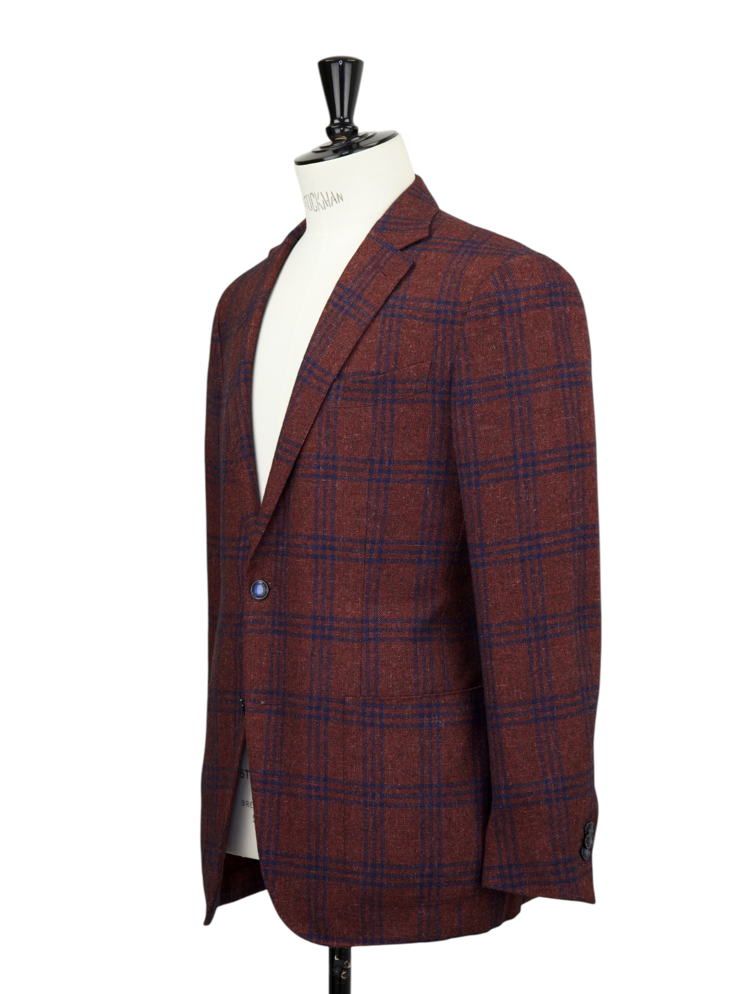 Ermenegildo Zegna Ruby Red & Dark Blue Cashmere, Silk & Linen Windowpane Jacket